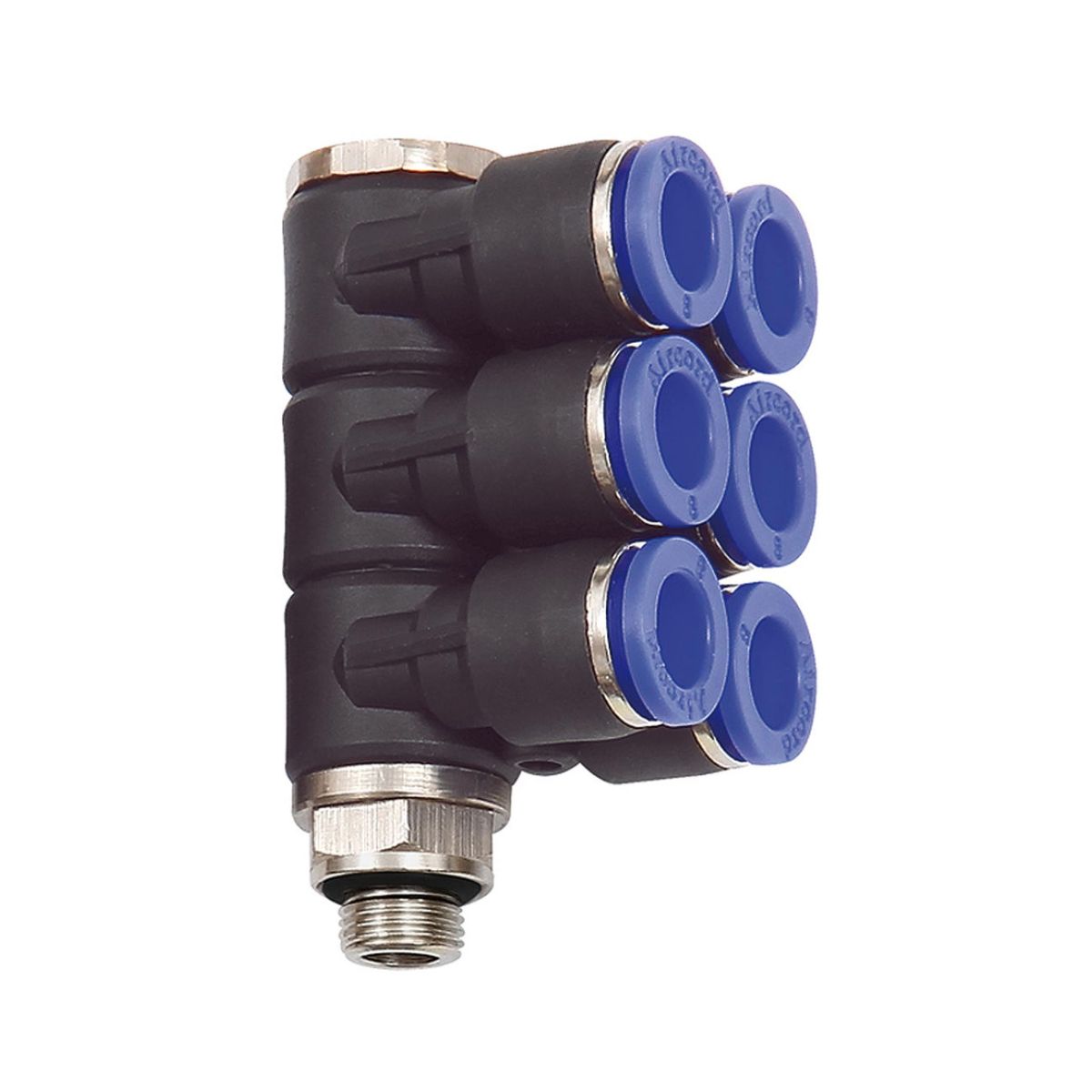 L-Mehrfachverteiler »Blaue Serie«, 6-fach, drehbar, G 1/4 außen Ø8mm