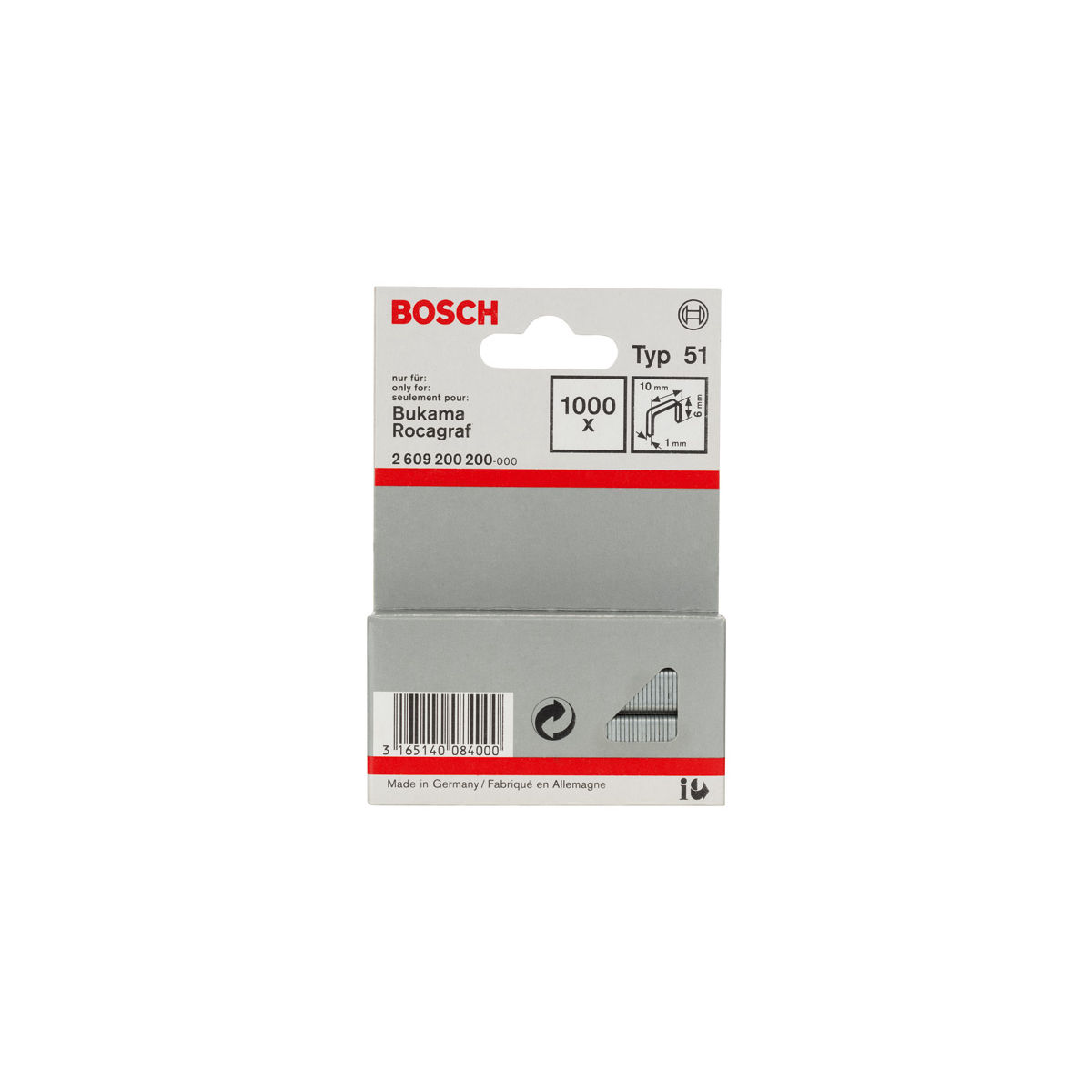 Flachdrahtklammer Typ 51, 10 x 1 x 6 mm, 1000er-Pack