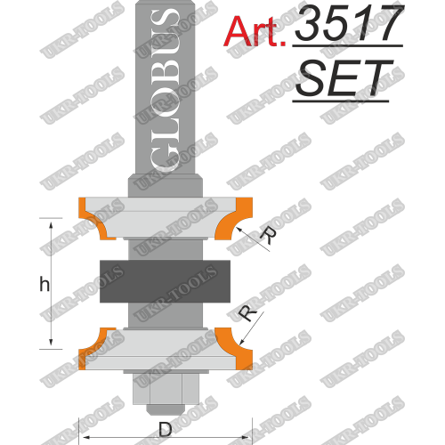 Фреза ГЛОБУС 3517 Set комбинированная рамочная D22 d8 R3 B15-20