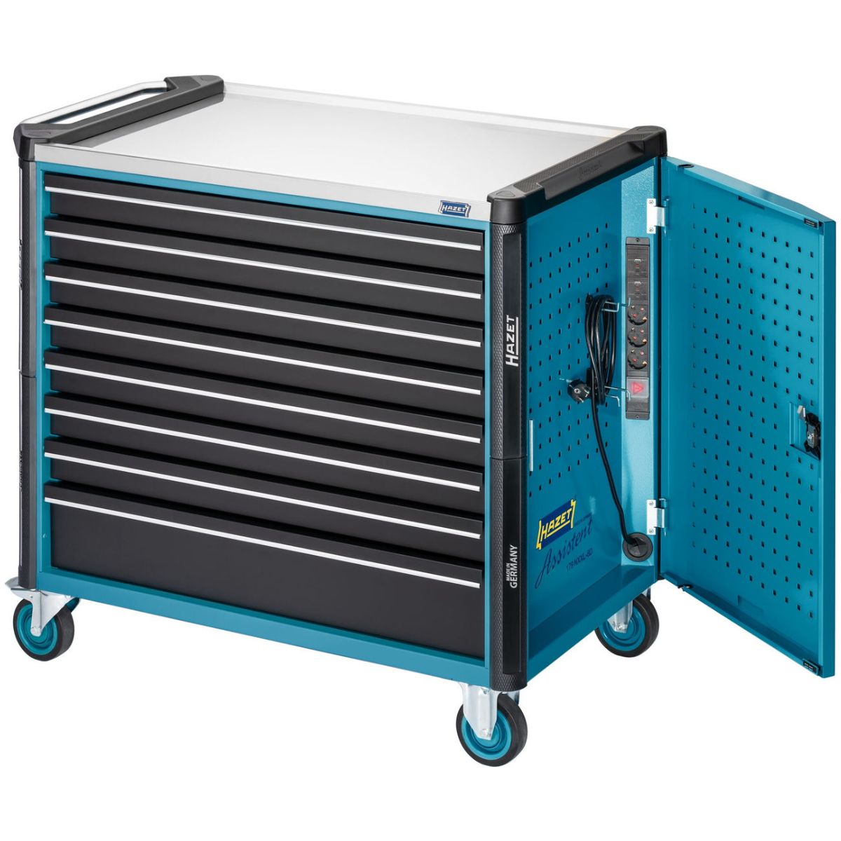 Werkstattwagen Assistent ∙ 3-teilig ∙ Schubladen, flach: 7× 81 x 870 x 522 mm ∙ Schubladen, hoch: 1× 166 x 870 x 522 mm