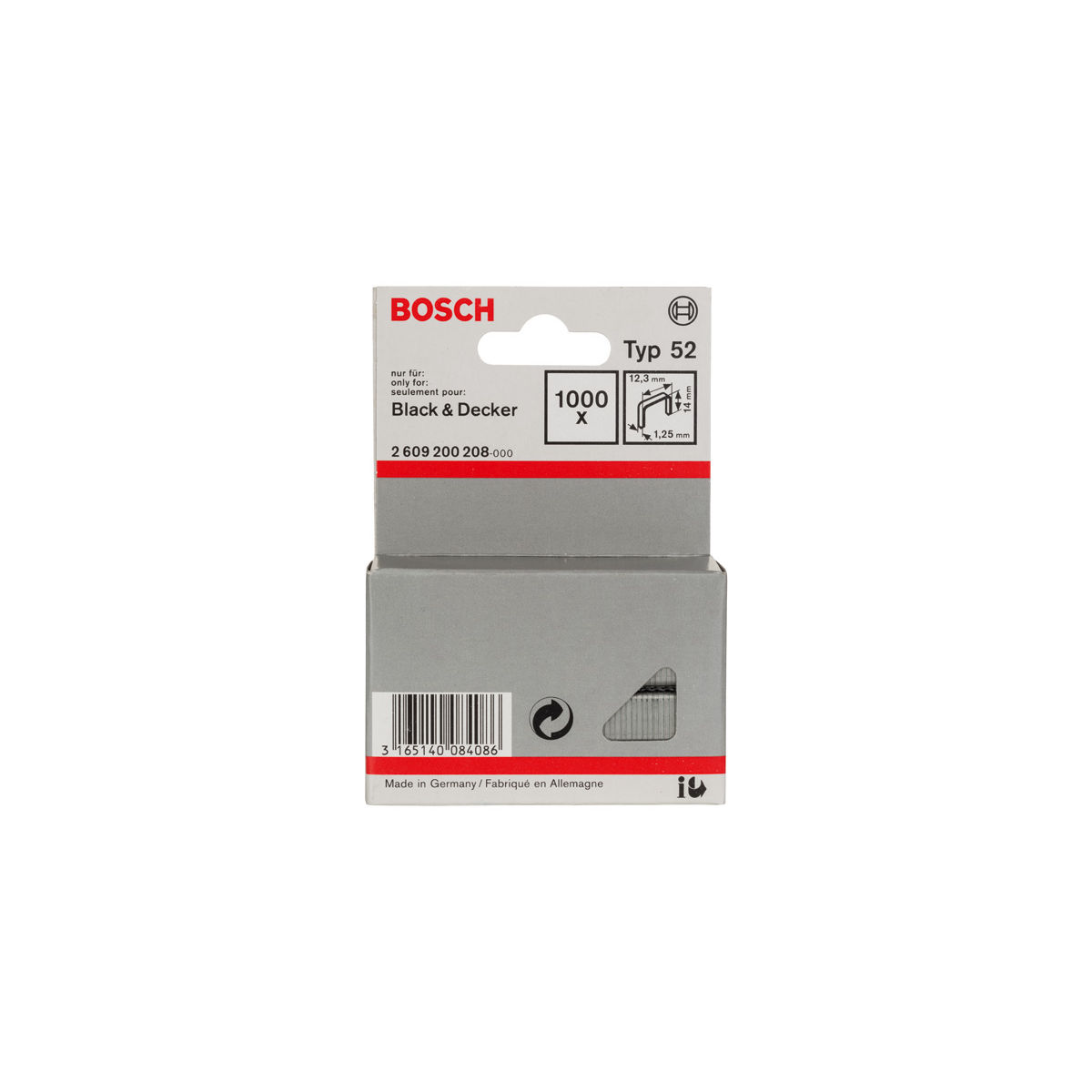 Flachdrahtklammer Typ 52, 12,3 x 1,25 x 14 mm, 1000er-Pack