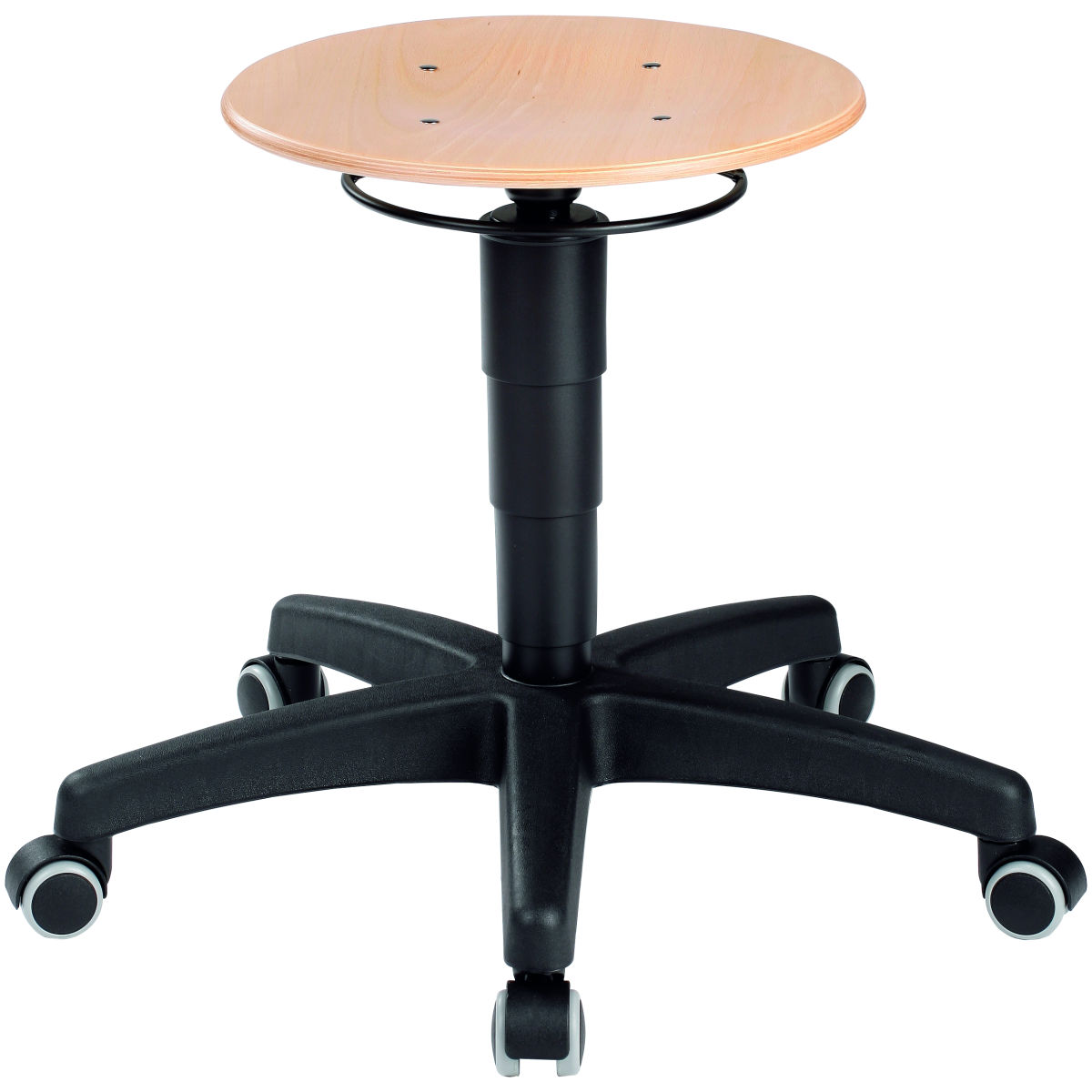 Drehhocker, Holz, mit Rollen