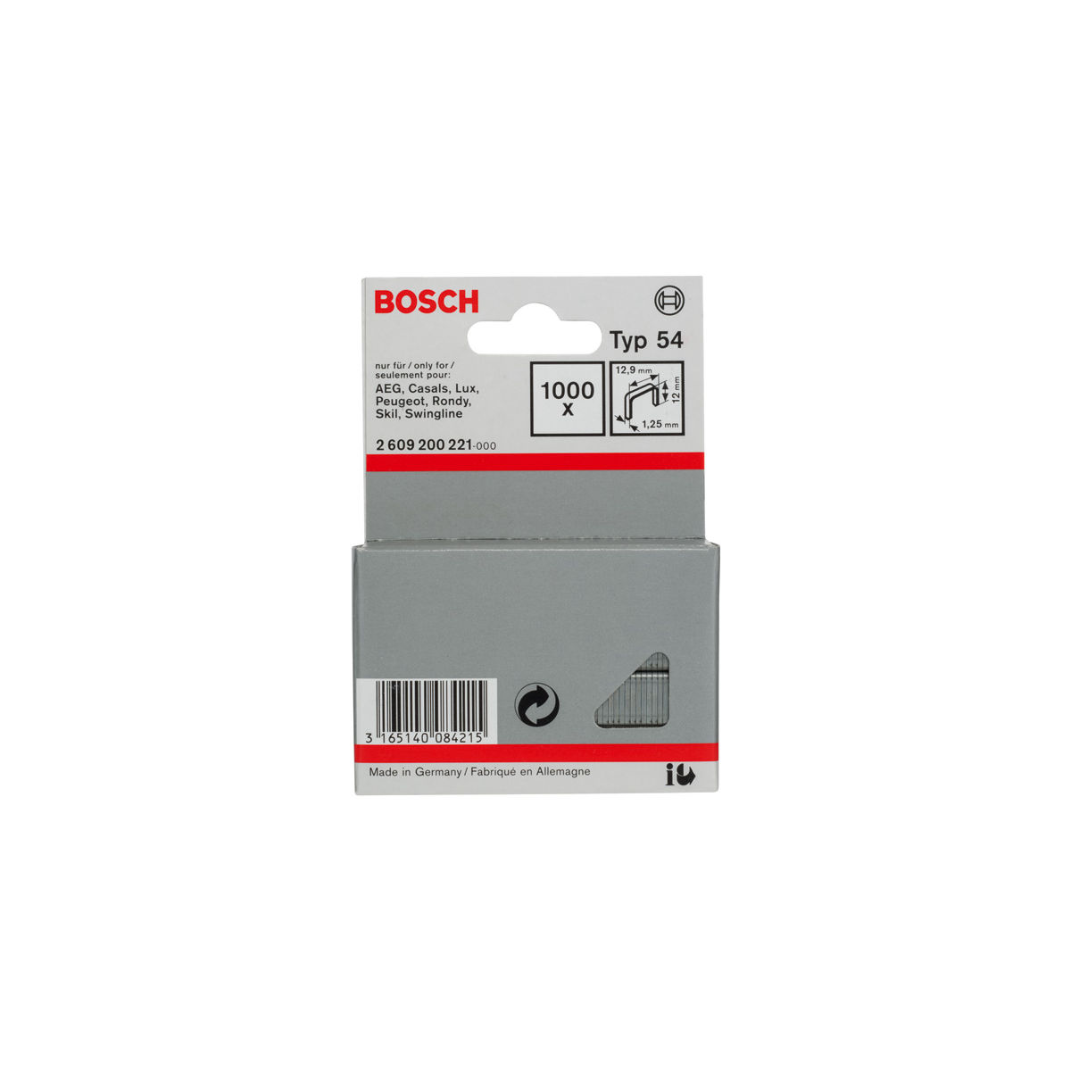Flachdrahtklammer Typ 54, 12,9 x 1,25 x 12 mm, 1000er-Pack