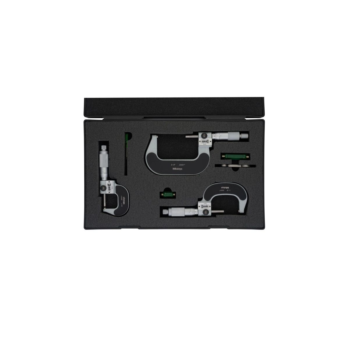 Bügelmessschraube mit mechanischer Ziffernanzeige im Satz 0-3″, (3 Stk.)