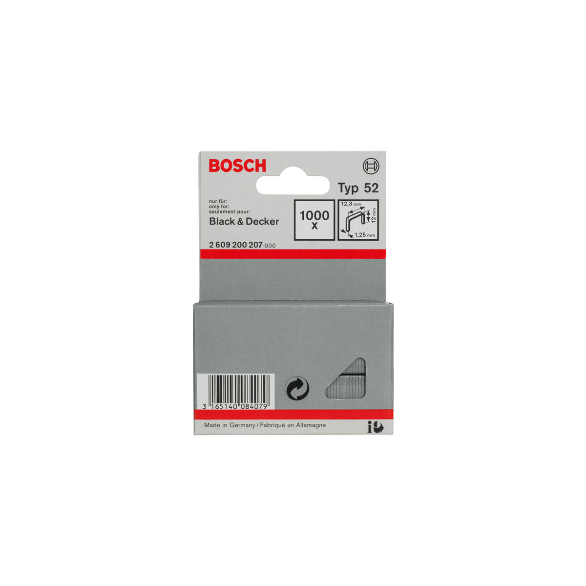 Flachdrahtklammer Typ 52, 12,3 x 1,25 x 12 mm, 1000er-Pack