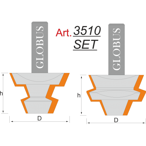 Фреза ГЛОБУС 3510 Set пазо-шиповая D44 d12 h30