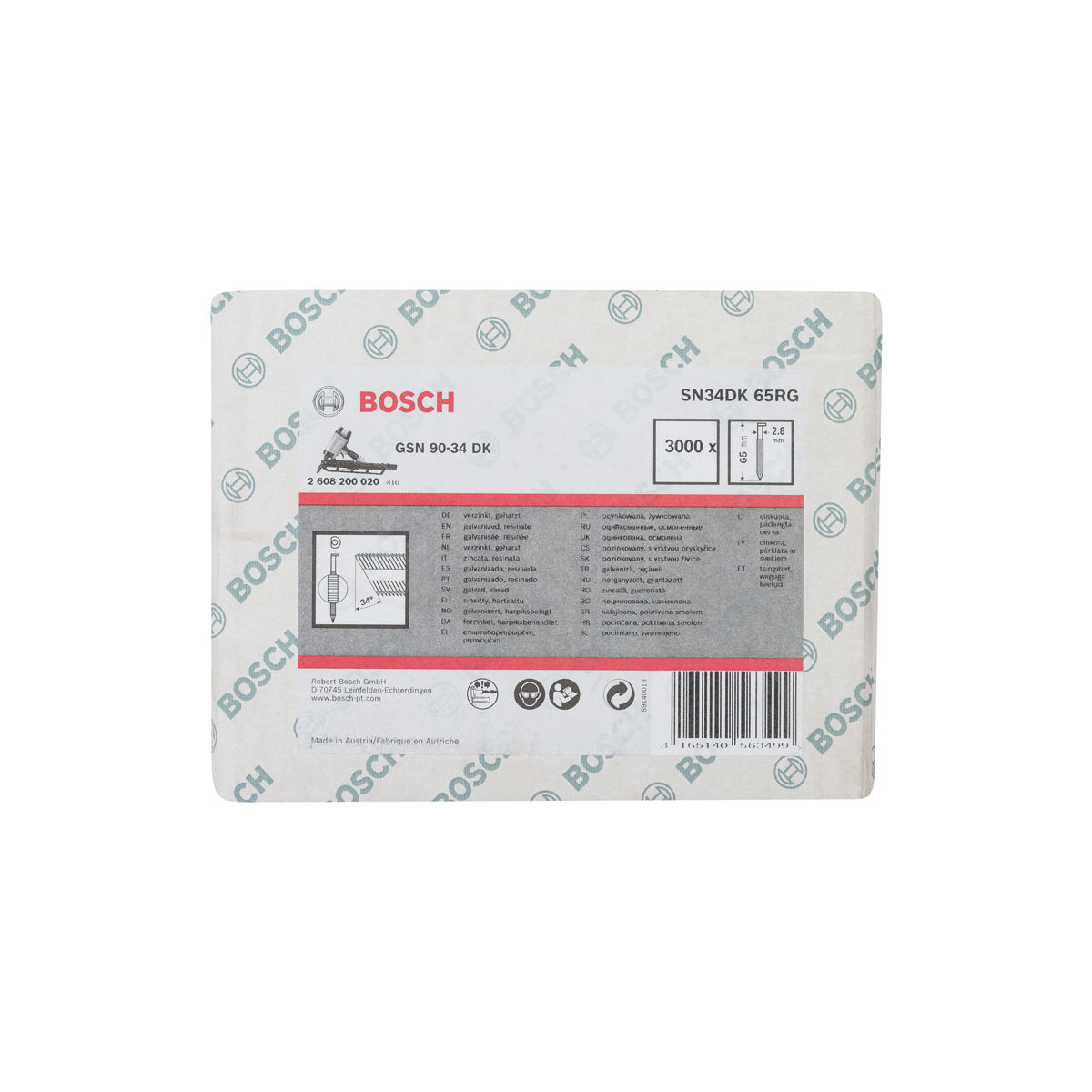 D-Kopf Streifennagel SN34DK 65RG,2,8 mm, 65 mm, verzinkt, gerillt, 3000er-Pack