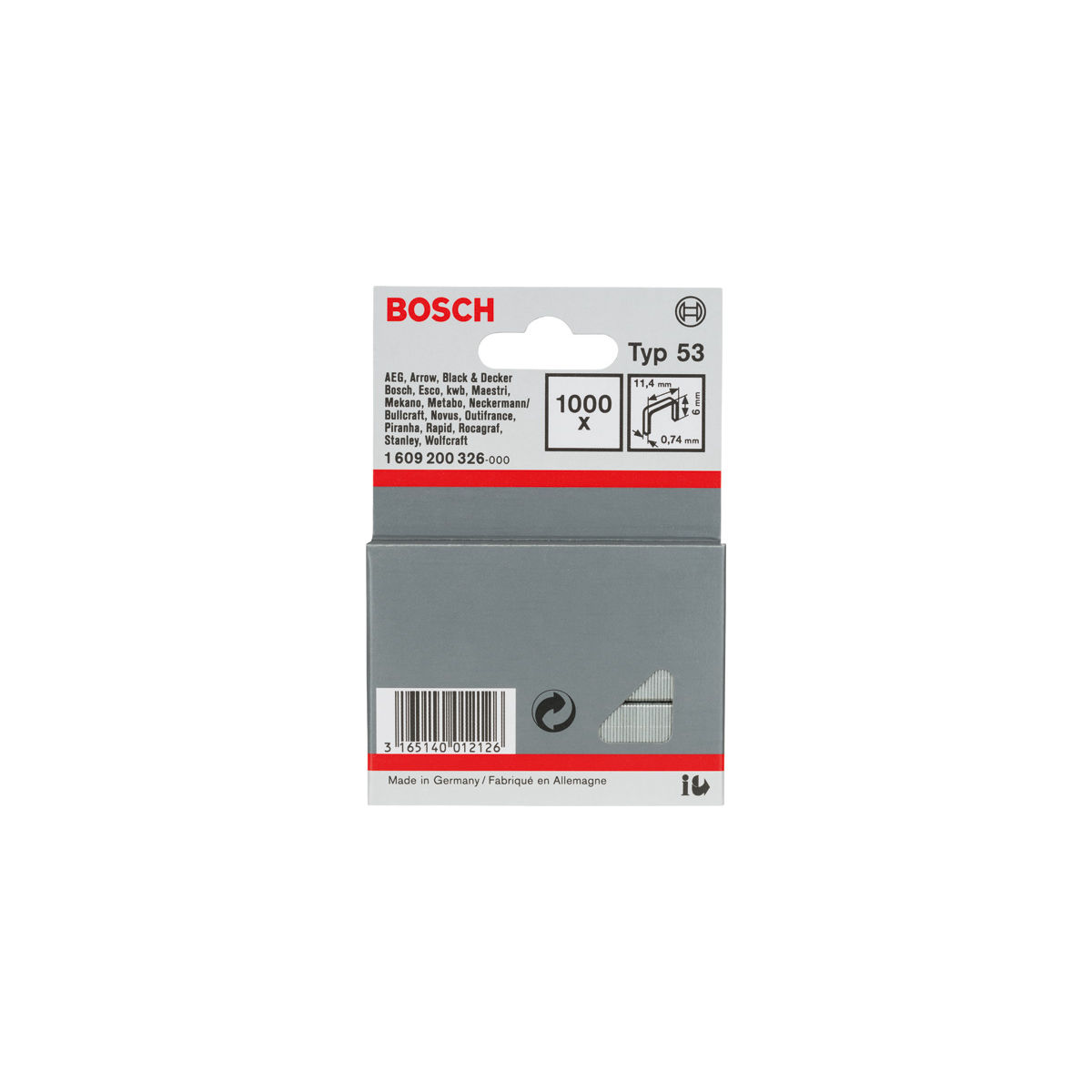 Feindrahtklammer Typ 53, 11,4 x 0,74 x 6 mm, 1000er-Pack