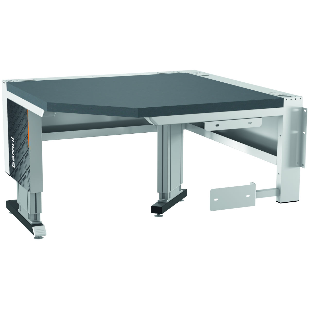 Eck-Arbeitsplatz für Workstation eLevel, mit 2 Hubsäulen, mit Eterluxplatte hell