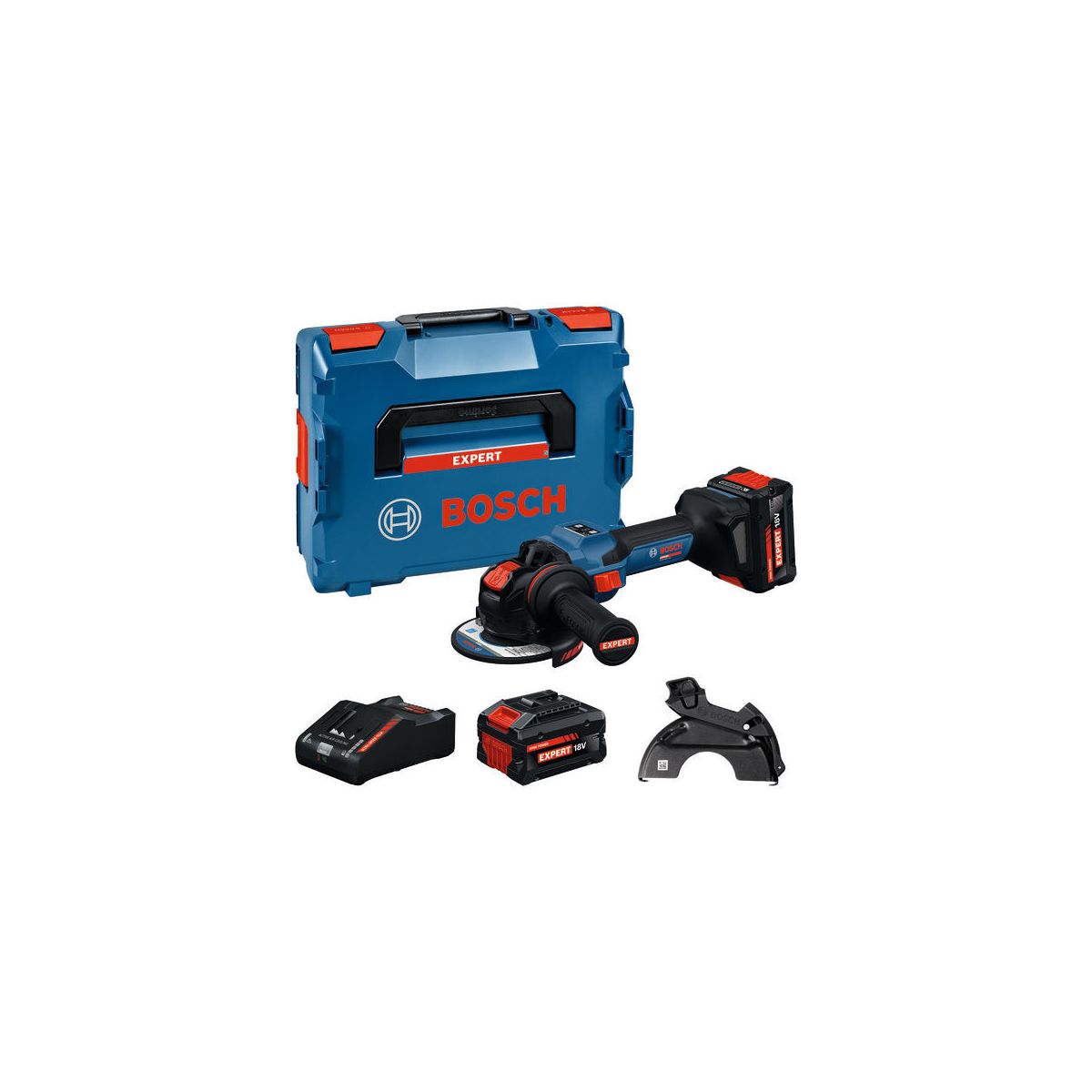 Akku-Winkelschleifer mit X-LOCK EXWX18V-15S, 2 x EXBA18V-80