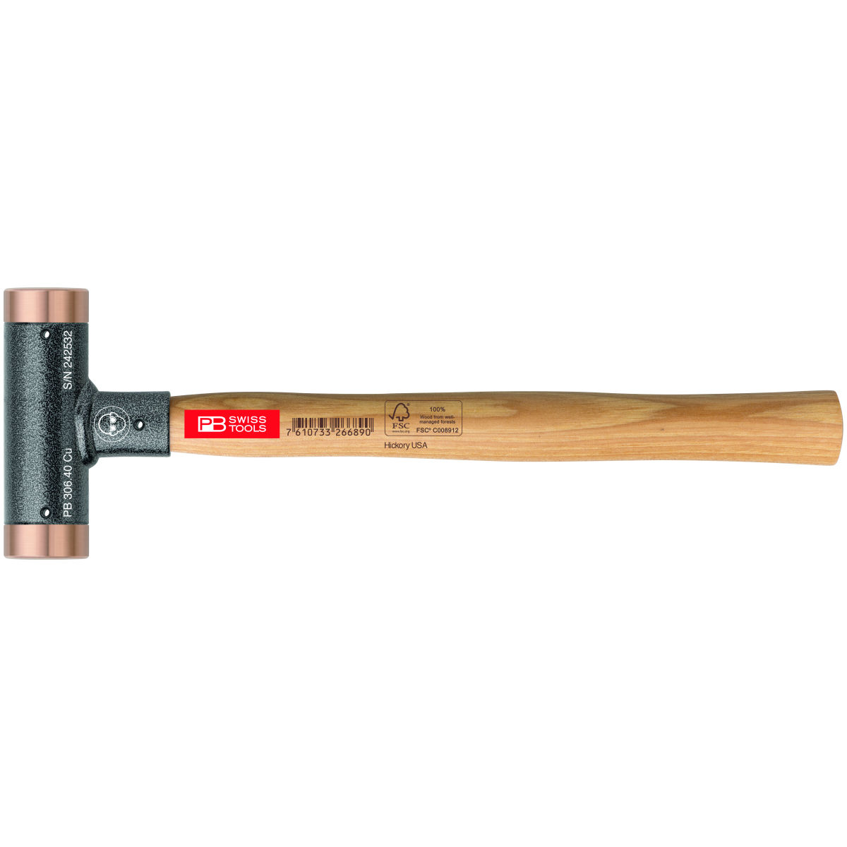 Rückschlagfreier Hammer mit Kupfer-Einsätzen Hickory-Stiel, Hammerkopf-⌀: 24mm