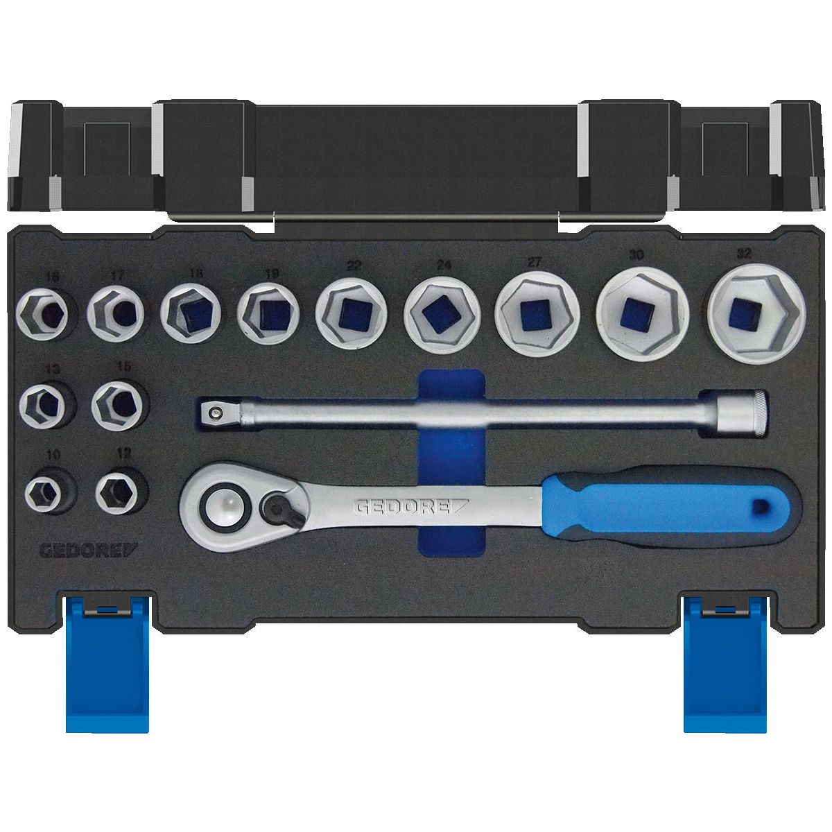 Steckschlüssel-Satz 1/2″, 15-teilig, 6-kant, 10-32mm