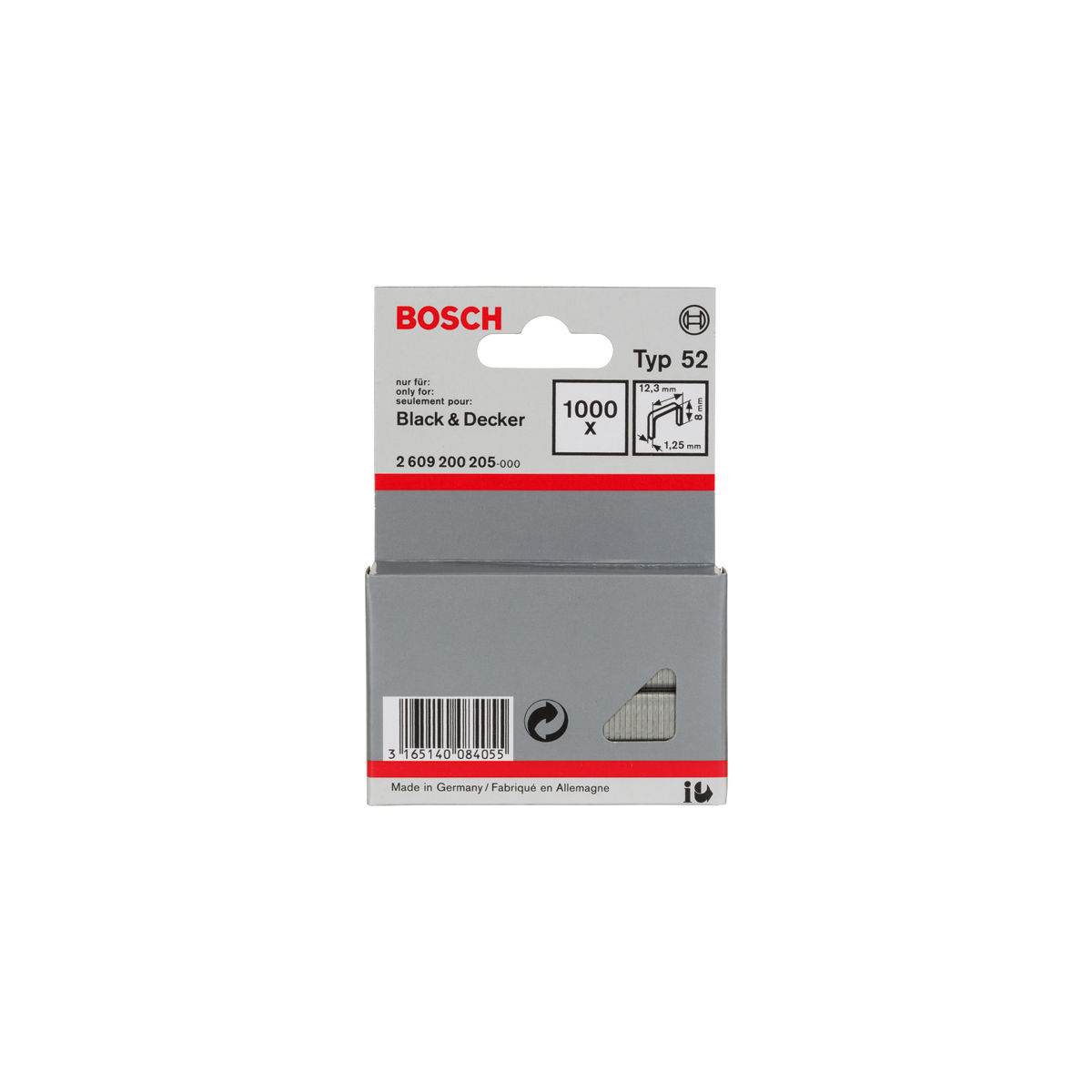 Flachdrahtklammer Typ 52, 12,3 x 1,25 x 8 mm, 1000er-Pack