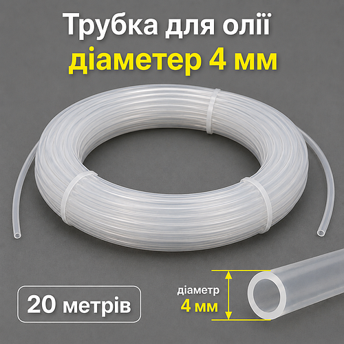 Трубка для мастила 4 мм (зовнішній Ø4 мм), нейлонова, 20 метрів для систем змащення ЧПУ