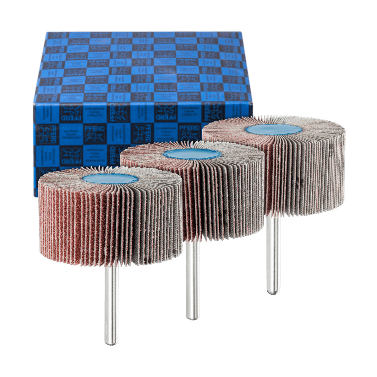PFERD TOOLS Fächerschleifer-Set 3-tlg. Korund Ø 60x30mm Schaft-Ø 6 mm A60, 80,120 für Feinschliff und Finish