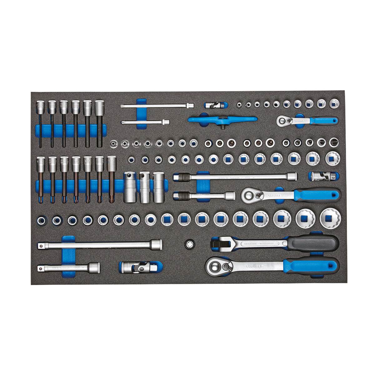 Steckschlüssel-Satz 1/4″-3/8″-1/2″ in Check-Tool-Modul, 91-teilig