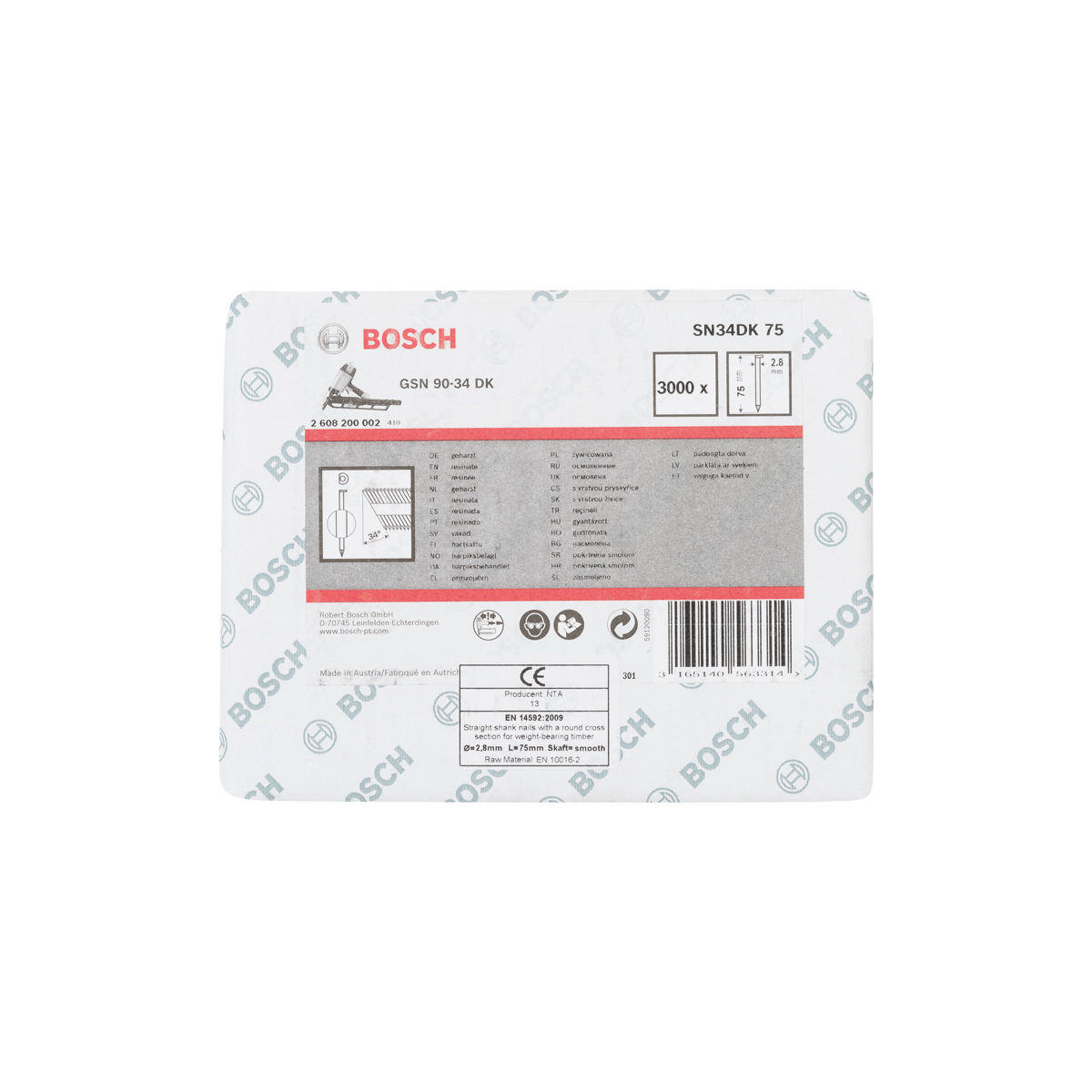 D-Kopf Streifennagel SN34DK 75, 2,8 mm, 75 mm, blank, glatt, 3000er-Pack