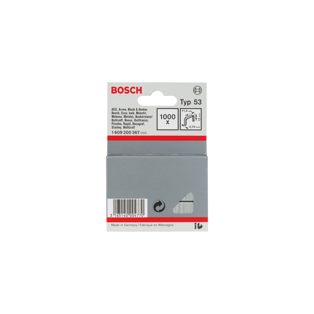 Feindrahtklammer Typ 53, 11,4 x 0,74 x 12 mm, 1000er-Pack