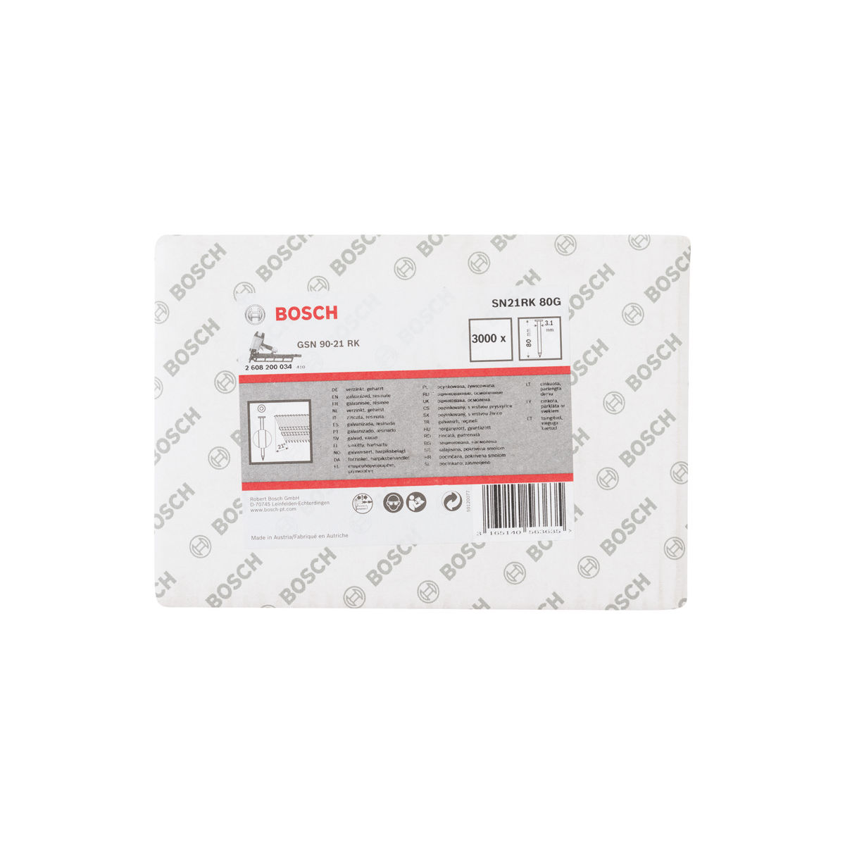Rundkopf-Streifennagel SN21RK 80G 3,1 mm, 80 mm, verzinkt, glatt, 3000er-Pack