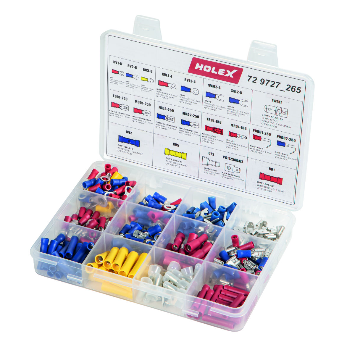 Kabelschuh-, Stecker- und Verbinder-Set, ohne Crimpzange, Anzahl Teile: 265