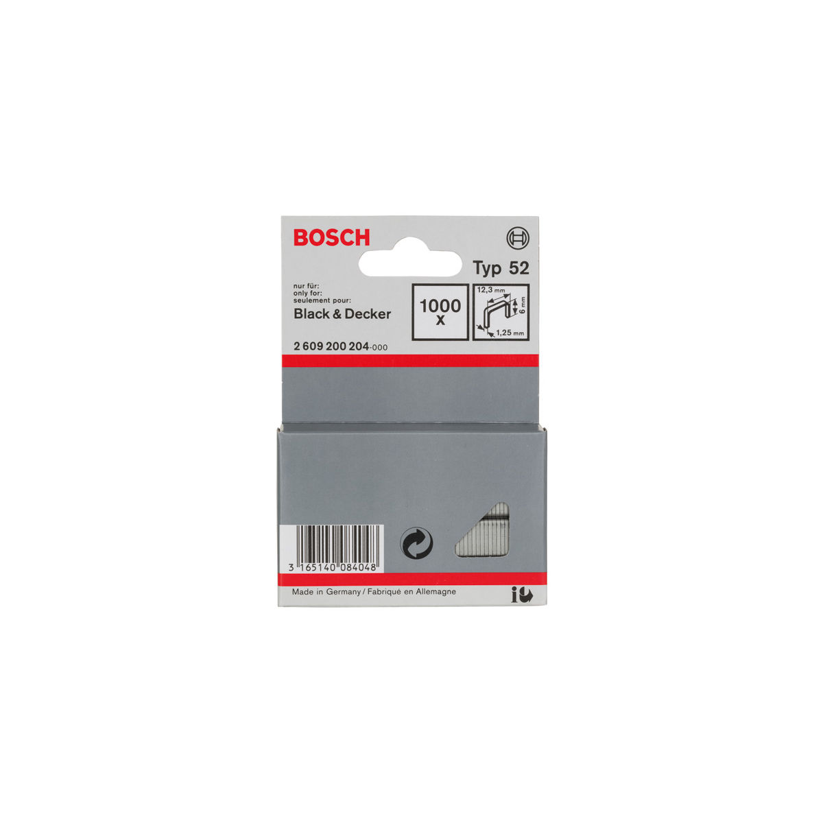Flachdrahtklammer Typ 52, 12,3 x 1,25 x 6 mm, 1000er-Pack