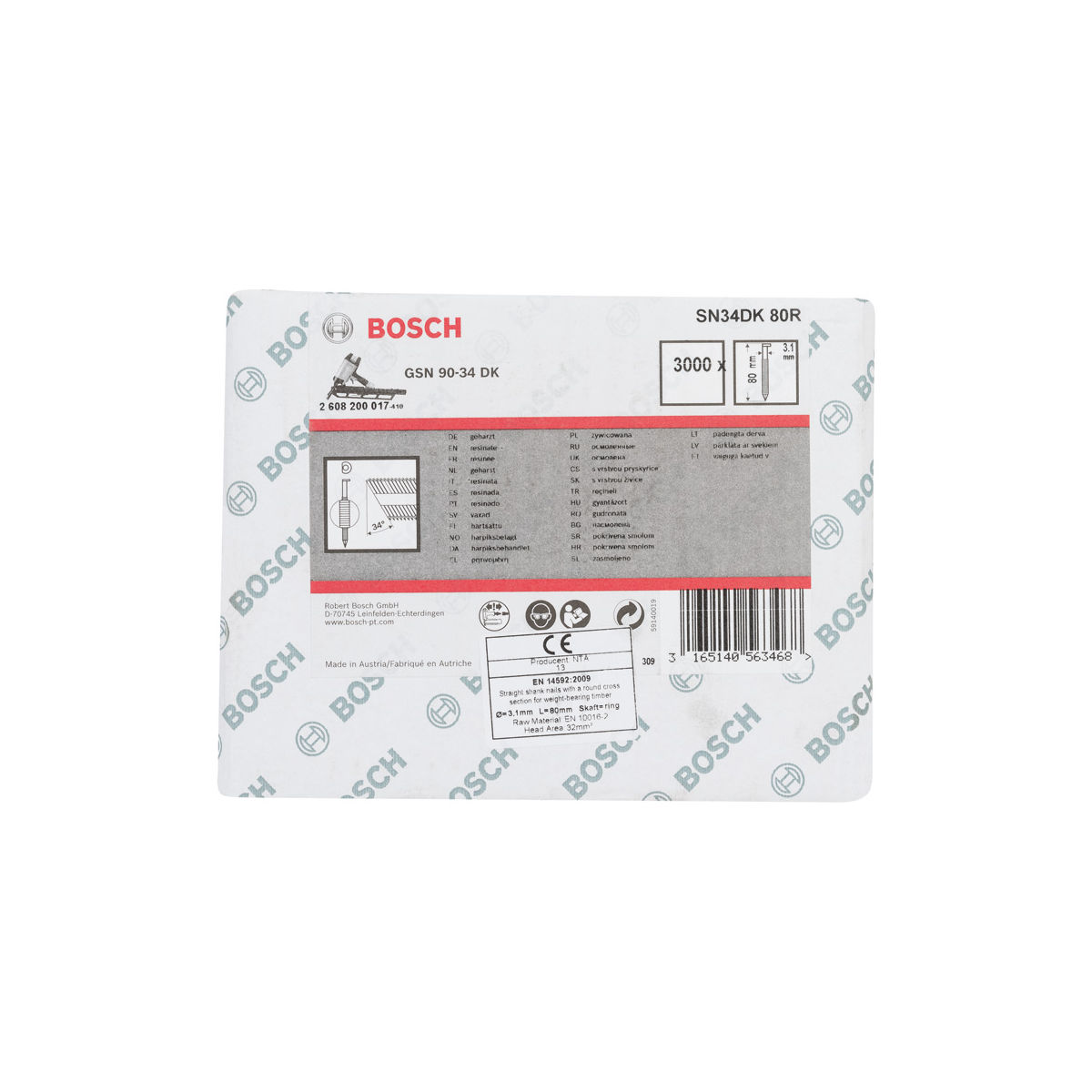 D-Kopf Streifennagel SN34DK 80R, 3,1 mm, 80 mm, blank, gerillt, 3000er-Pack