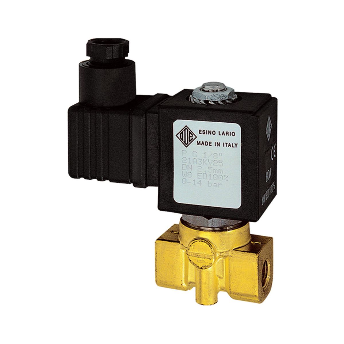 2/2-MV, Messing, NC, direktgesteuert, 24V DC, 8W (11W), FKM, G1/8, PN0-9bar