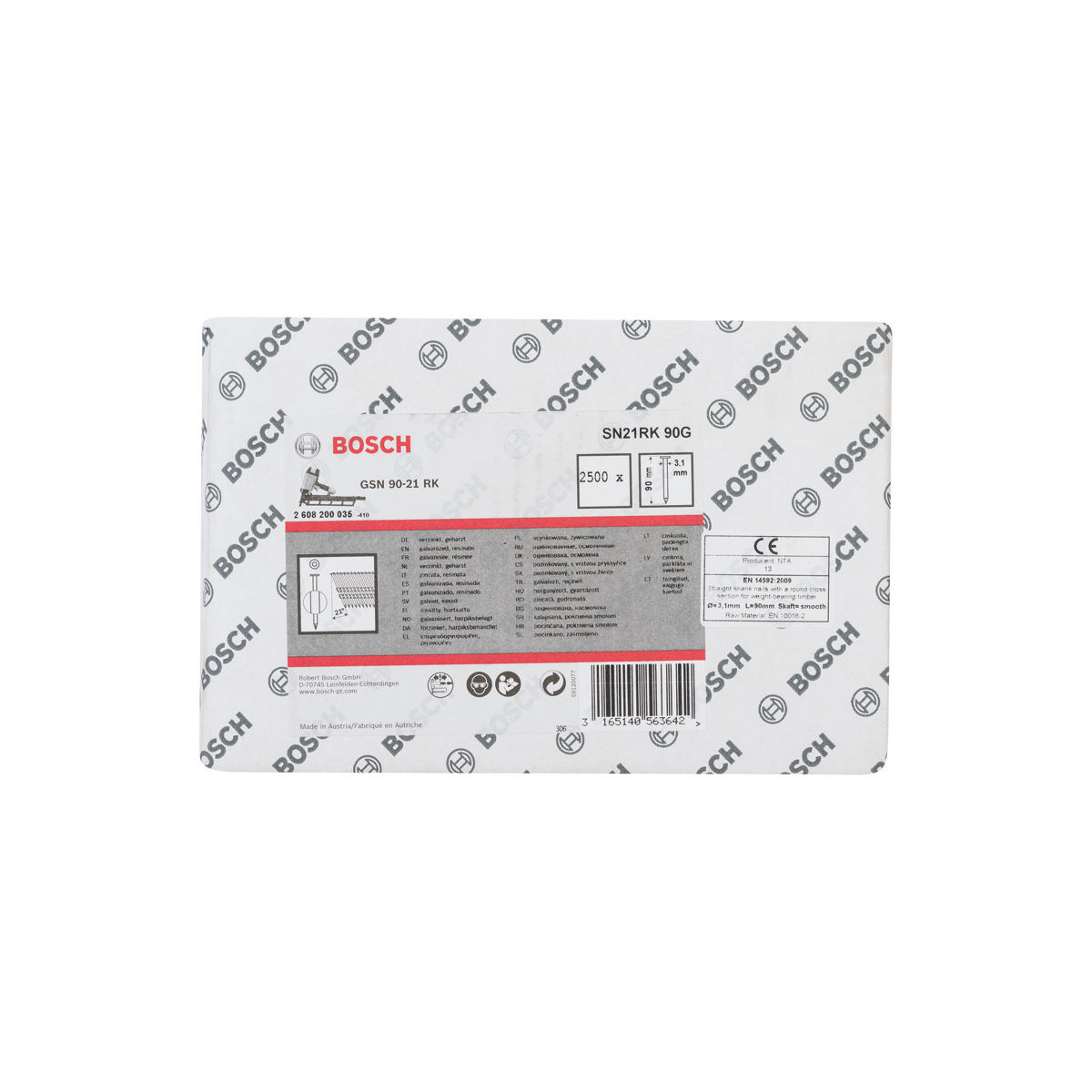 Rundkopf-Streifennagel SN21RK 90G 3,1 mm, 90 mm, verzinkt, glatt, 2500er-Pack