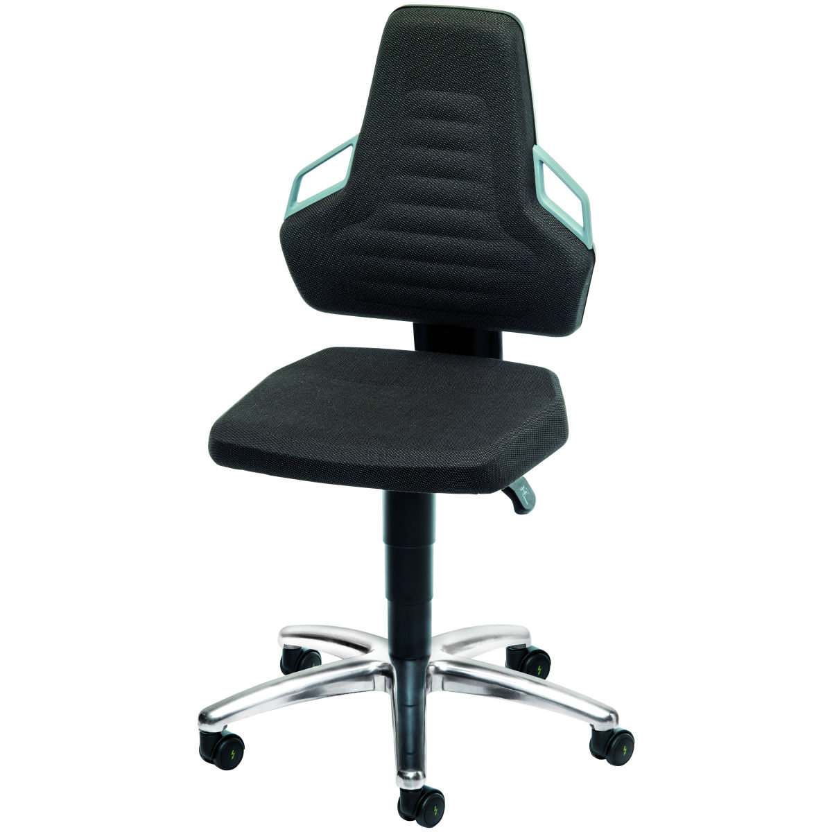 ESD-Arbeitsdrehstuhl, Stoffpolster, mit Rollen, niedrig, Farbe: BLACK