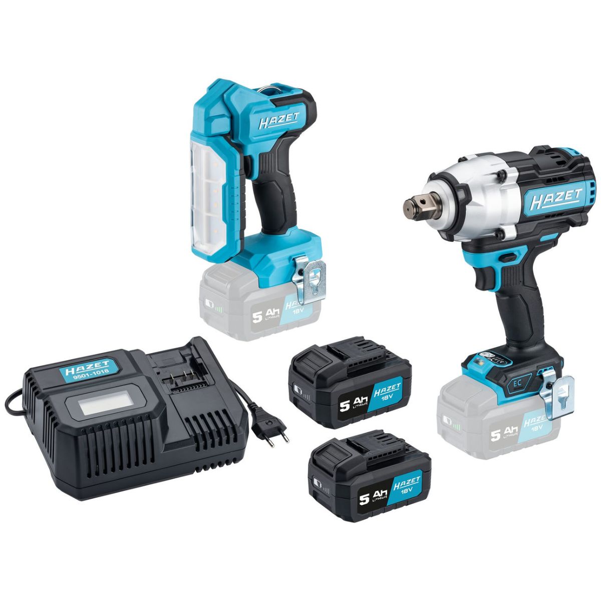 3/4″ Akku-Schlagschrauber-Satz ∙ Akku-Arbeitslicht ∙ 18 Volt 3-teilig