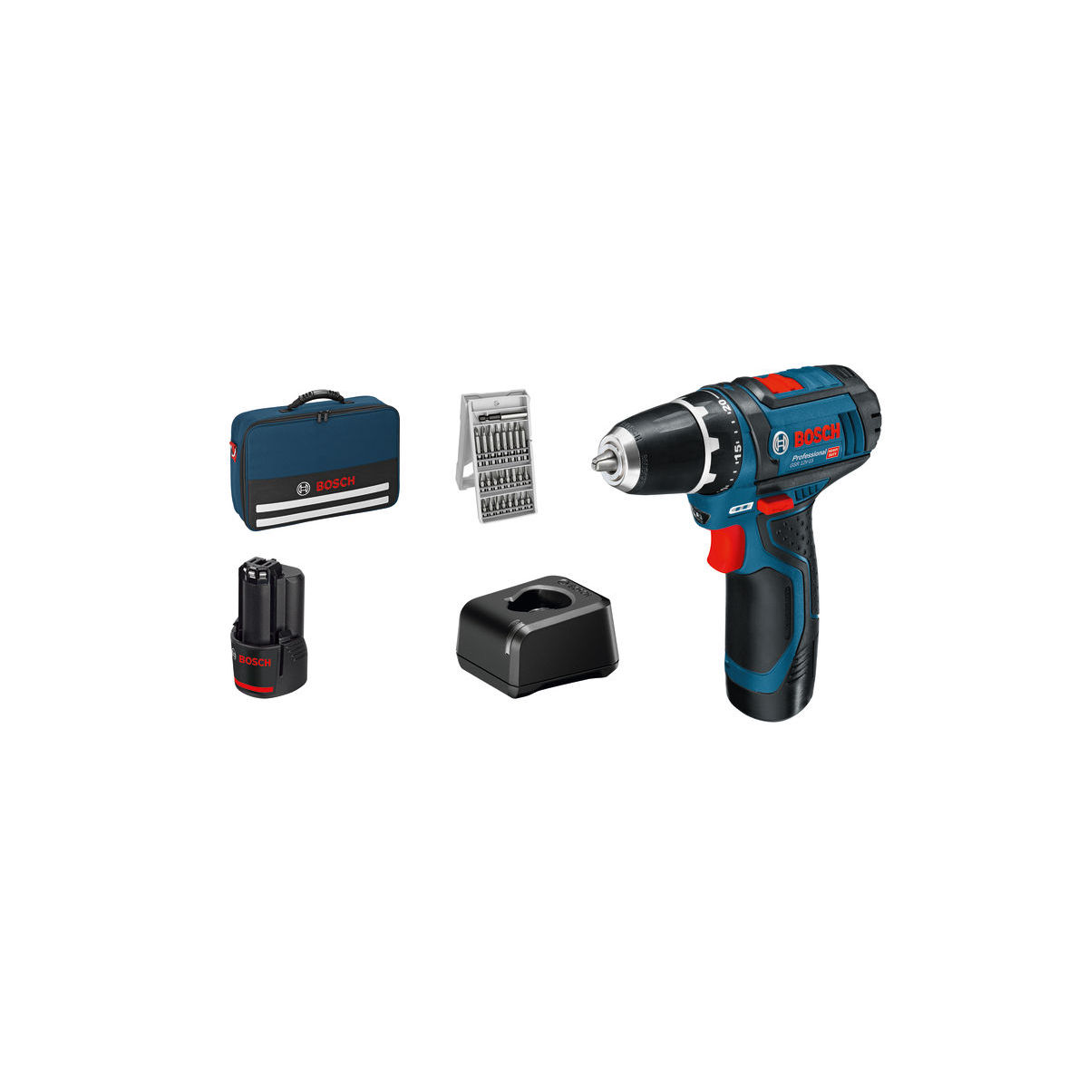 Akku-Bohrschrauber GSR 12V-15, 2 Akku GBA 12V 2.0Ah, Ladg. u. Werkzeugtasche