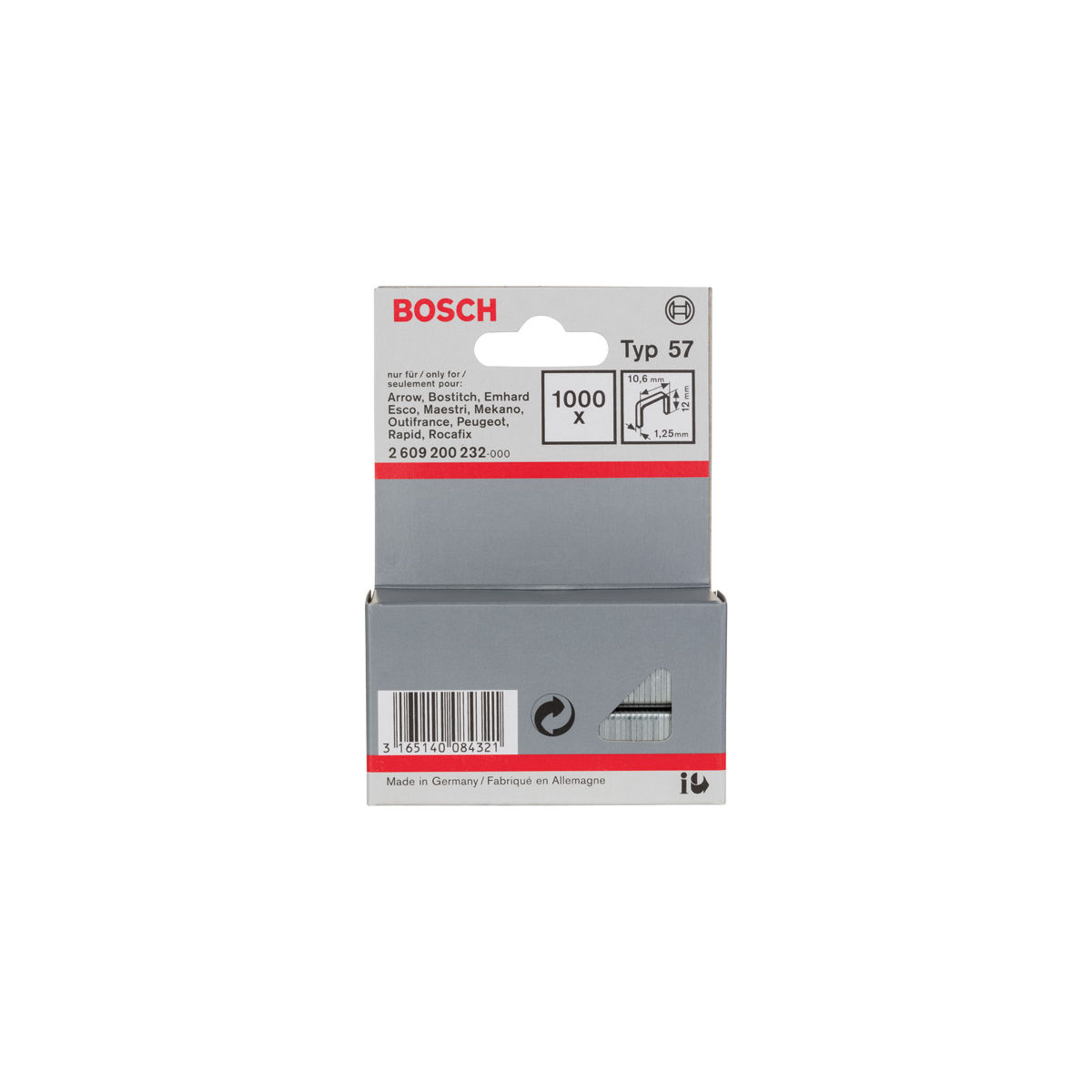 Flachdrahtklammer Typ 57, 10,6 x 1,25 x 12 mm, 1000er-Pack