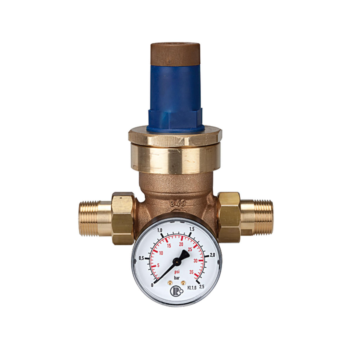 Druckregler für Wasser, inklusive Manometer, R 1/2, 0, 2 - 2 bar