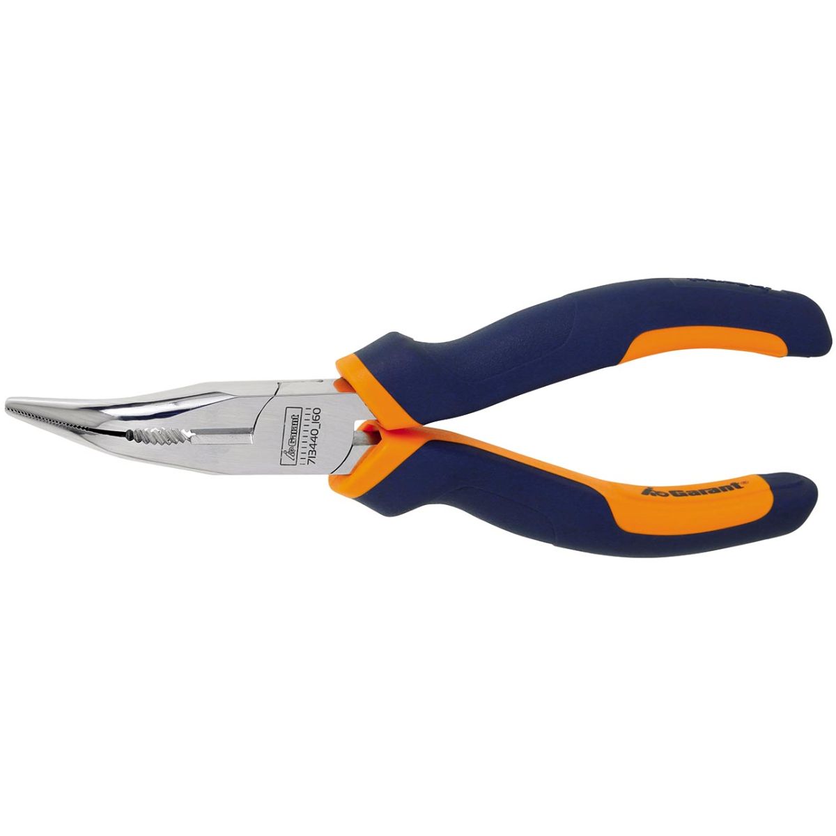 Flachrundzange abgewinkelt, verchromt, mit Griffhüllen, ganze Länge: 160mm