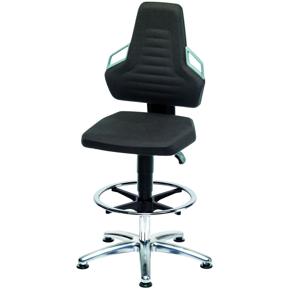 ESD-Arbeitsdrehstuhl, Stoffpolster, mit Gleiter und Fußring, hoch, Farbe: BLACK