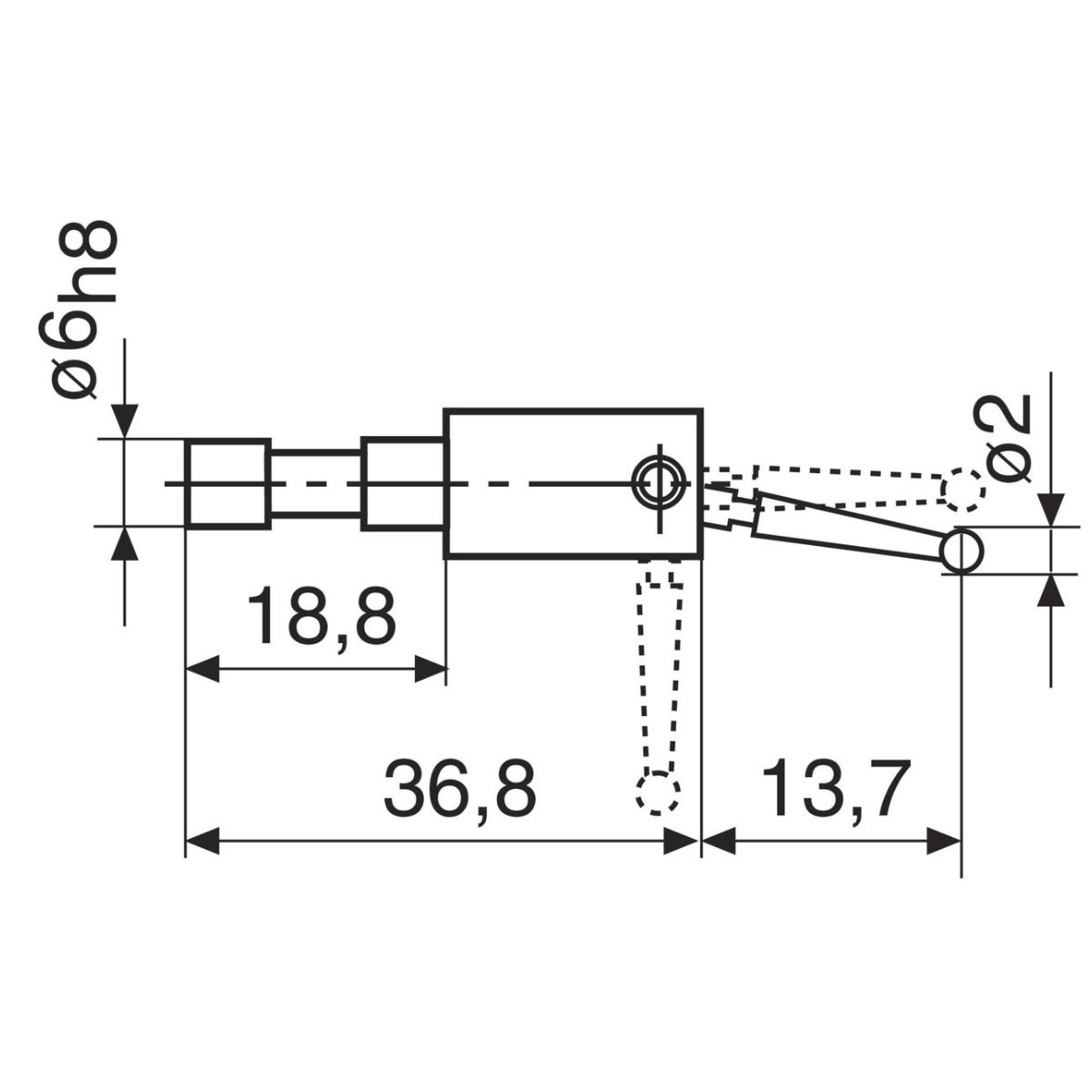 Halter M2 inkl. Messeinsatz, Durchmesser: 2mm