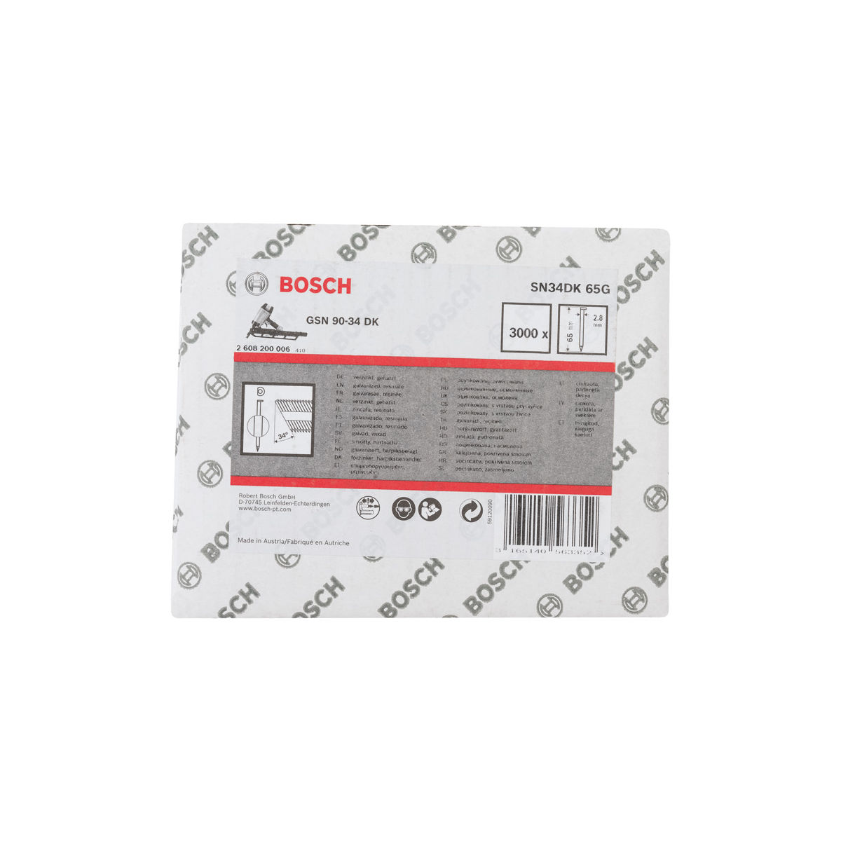 D-Kopf Streifennagel SN34DK 65G, 2,8 mm, 65 mm, verzinkt, glatt, 3000er-Pack
