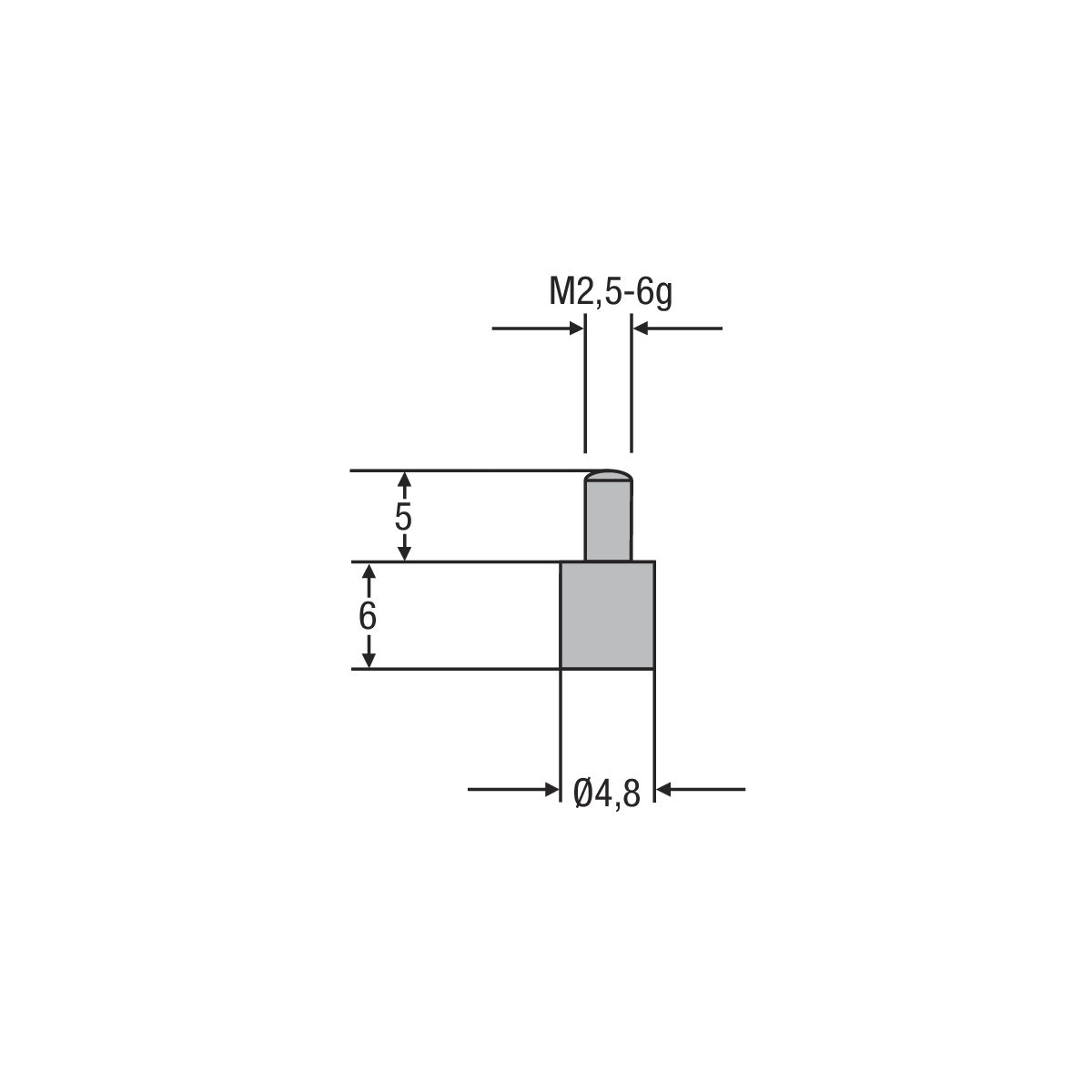 Messeinsatz M2,5mm ø 4,8 mm, Länge 6 mm