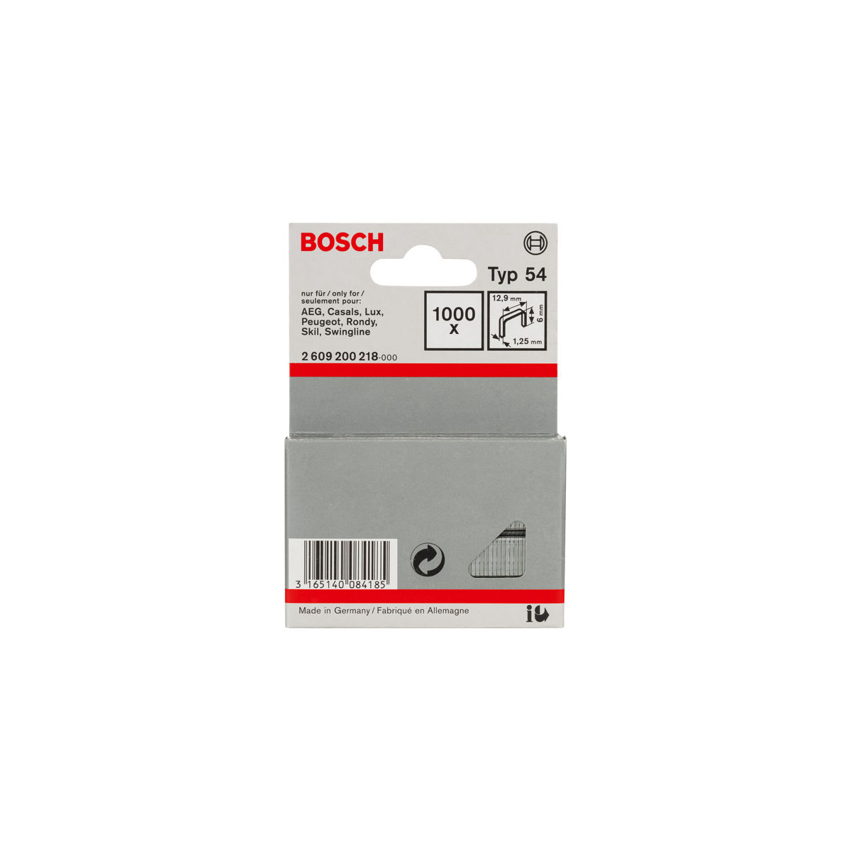 Flachdrahtklammer Typ 54, 12,9 x 1,25 x 6 mm, 1000er-Pack