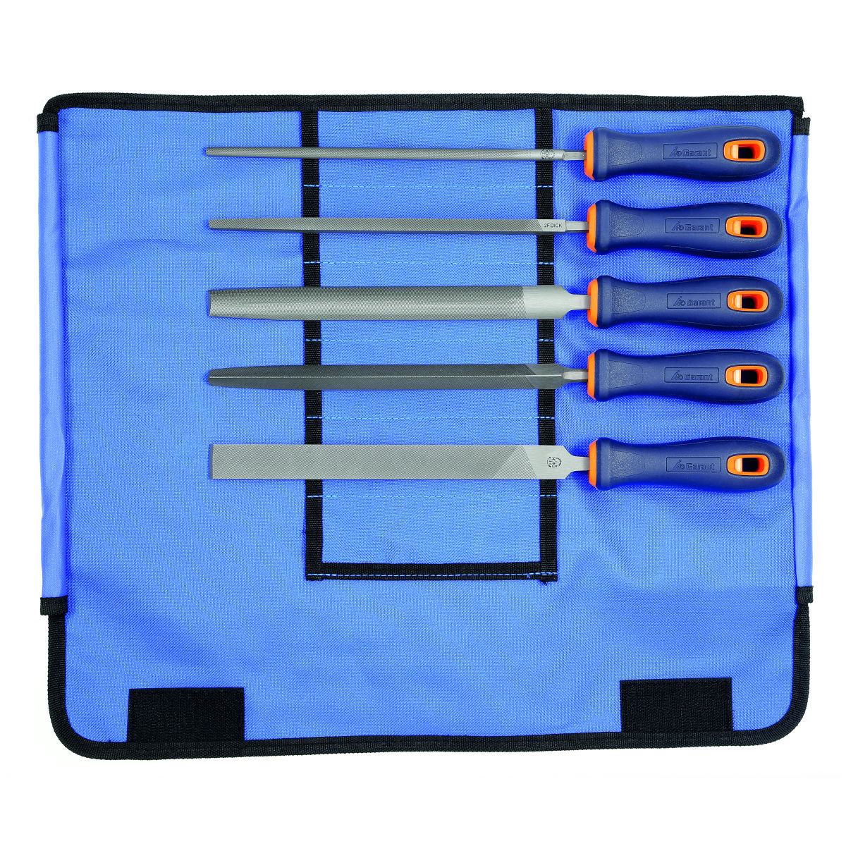 Feilensatz mit 2K-Heft 5-teilig in Rolltasche Metall, Hieb 2, Länge ohne Angel: 200mm