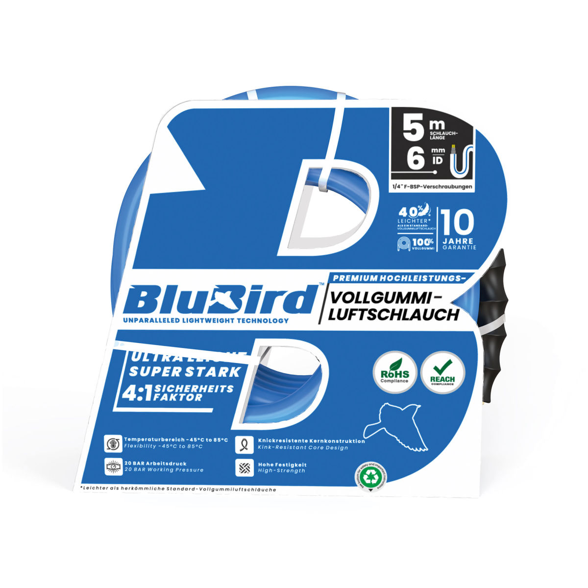 Vollgummi-Werkstattschlauch »BluBird«, Ø12x6, max. 20 bar, Set 5 m