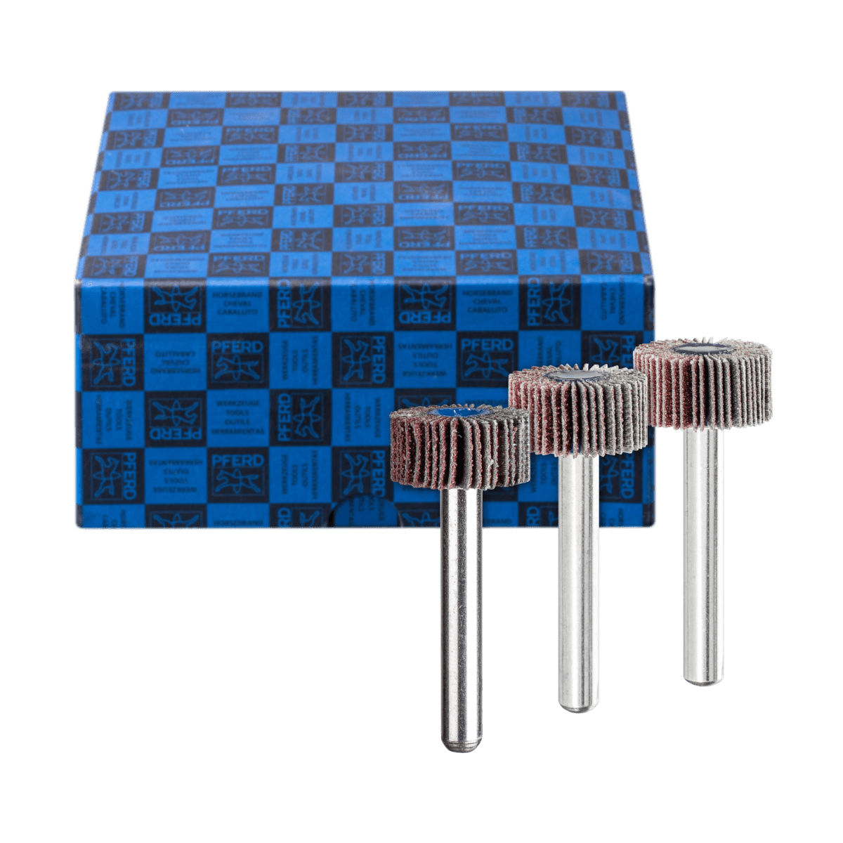 PFERD TOOLS Fächerschleifer-Set 3-tlg. Korund Ø 20x10mm Schaft-Ø 6 mm A60, 80,120 für Feinschliff und Finish