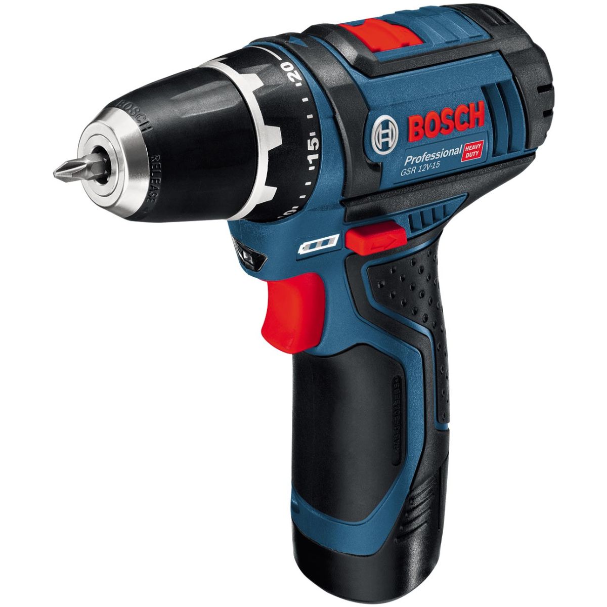 BOSCH Bohrschrauber 12V, 2-poliger Motor, Akku-Bohrschrauber, Schnellspannfutterspannbereich 0-10, mit Softgrip, mit Akku-Ladestandanzeige