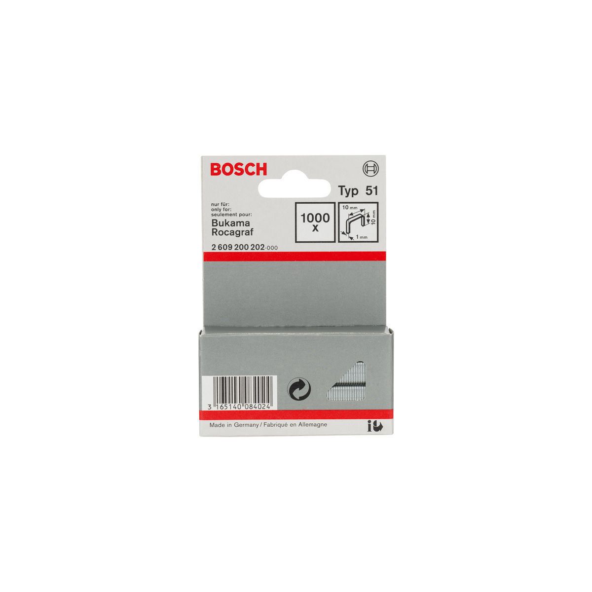 Flachdrahtklammer Typ 51, 10 x 1 x 10 mm, 1000er-Pack