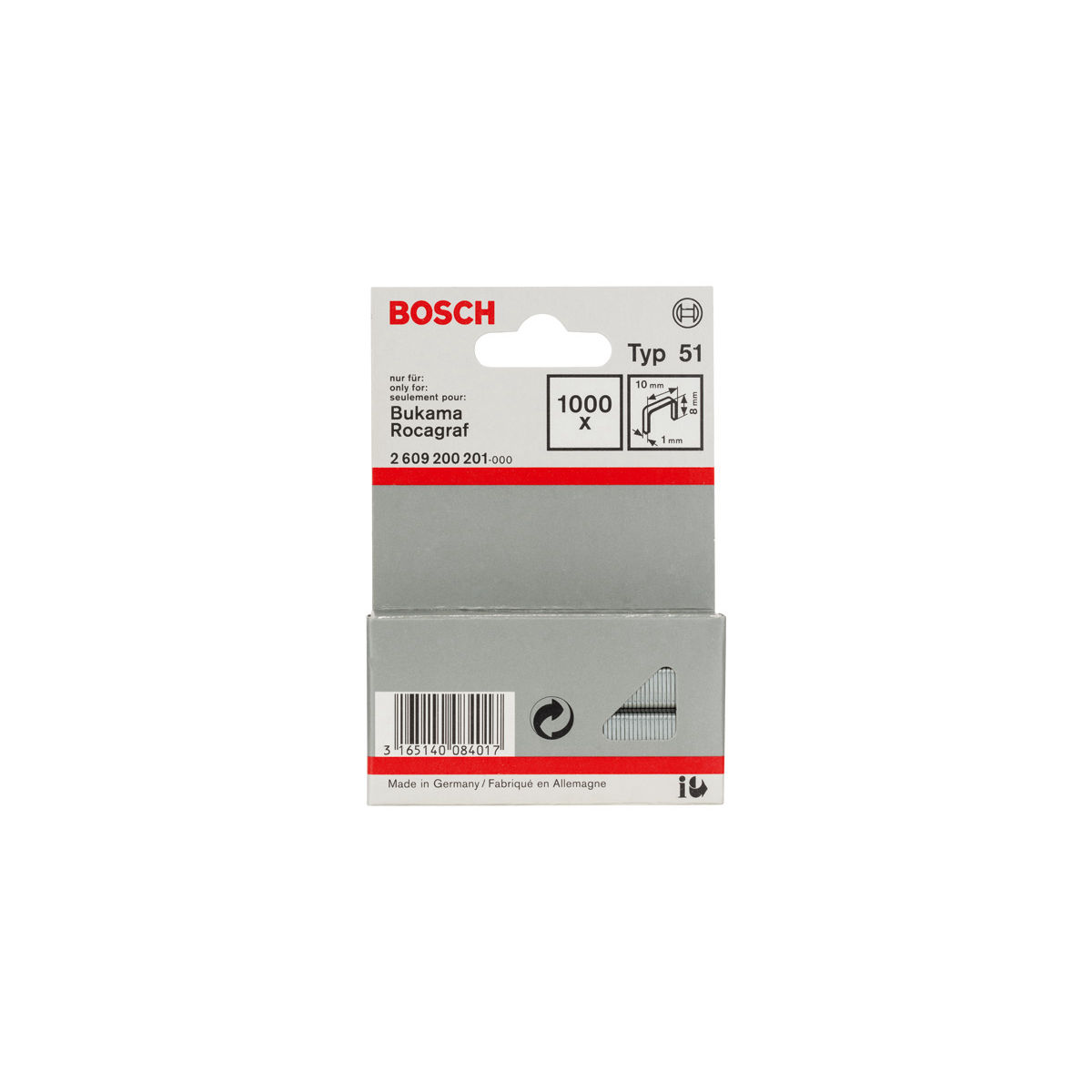 Flachdrahtklammer Typ 51, 10 x 1 x 8 mm, 1000er-Pack