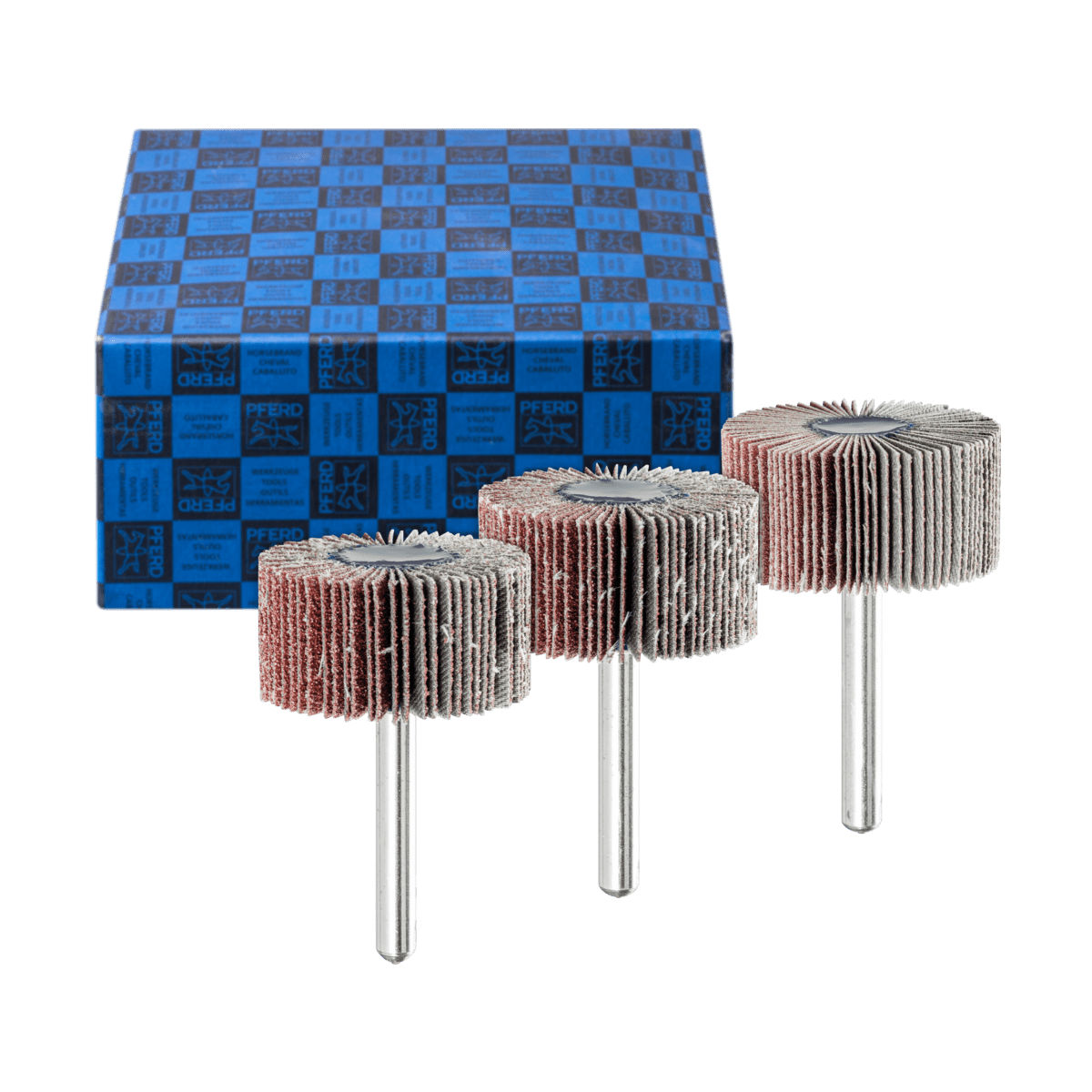 PFERD TOOLS Fächerschleifer-Set 3-tlg. Korund Ø 40x20mm Schaft-Ø 6 mm A60, 80,120 für Feinschliff und Finish