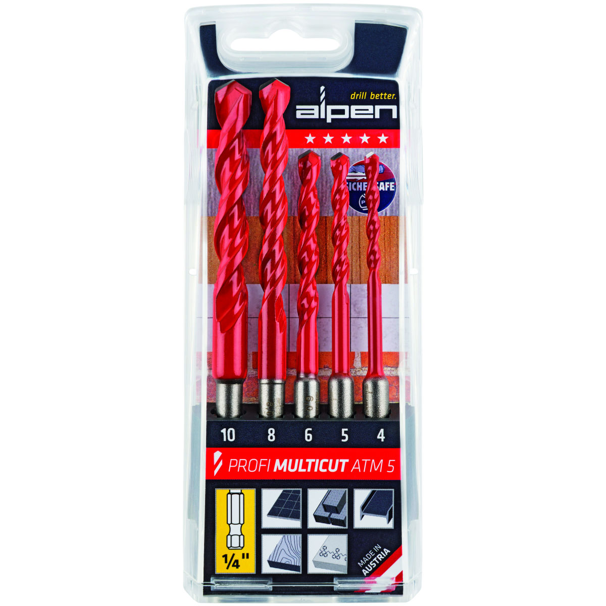 Hartmetall-Mehrzweck-Bitbohrer-Satz, 1/4 Zoll (E 6,3), ⌀: 4-10mm