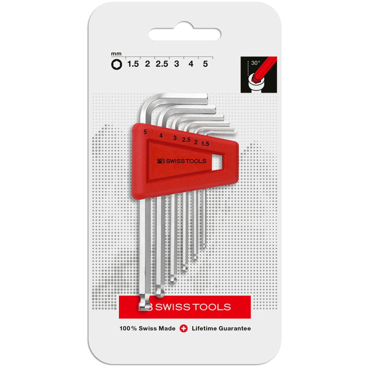 Winkelschraubendreher mit Kugelkopf für Innensechskant-Schrauben, Set in praktischem Halter, in Blister-Verpackung