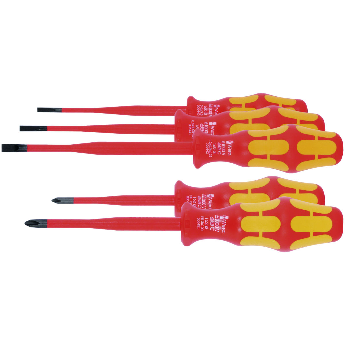 Elektriker-Schraubendreher-Sortiment, 5-teilig für Schlitz und Pozidriv, reduzierter Klingen-⌀, VDE-vollisoliert, Anzahl Schraubendreher: 3/2