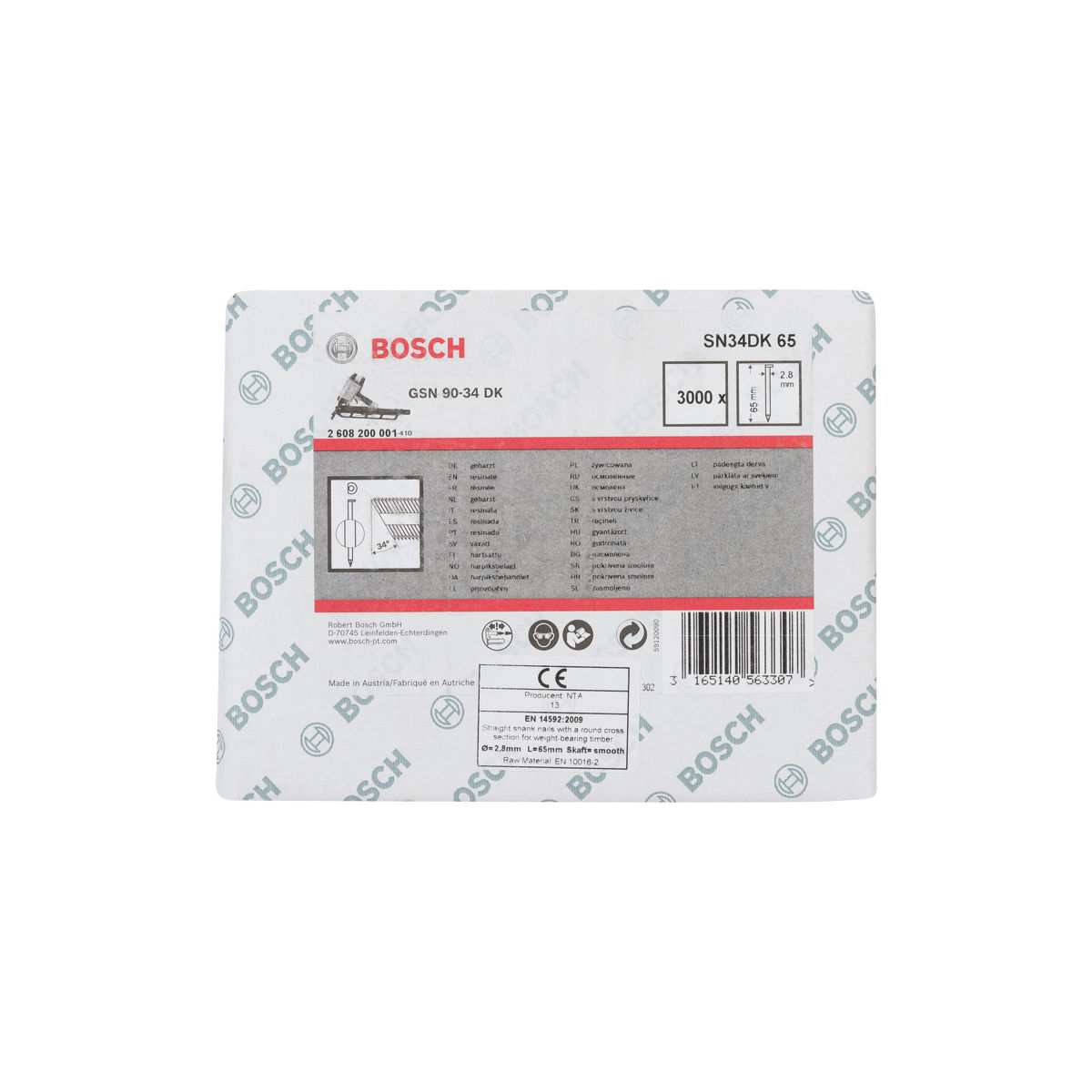 D-Kopf Streifennagel SN34DK 65, 2,8 mm, 65 mm, blank, glatt, 3000er-Pack